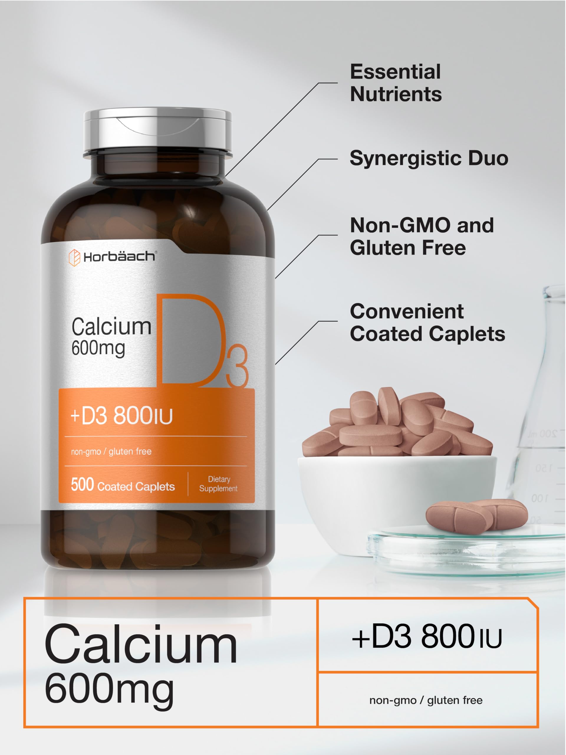 Foto 5 pulgar | Suplemento de Calcio Horbäach 600 mg con Vitamina D3 500 Comprimidos - Venta Internacional