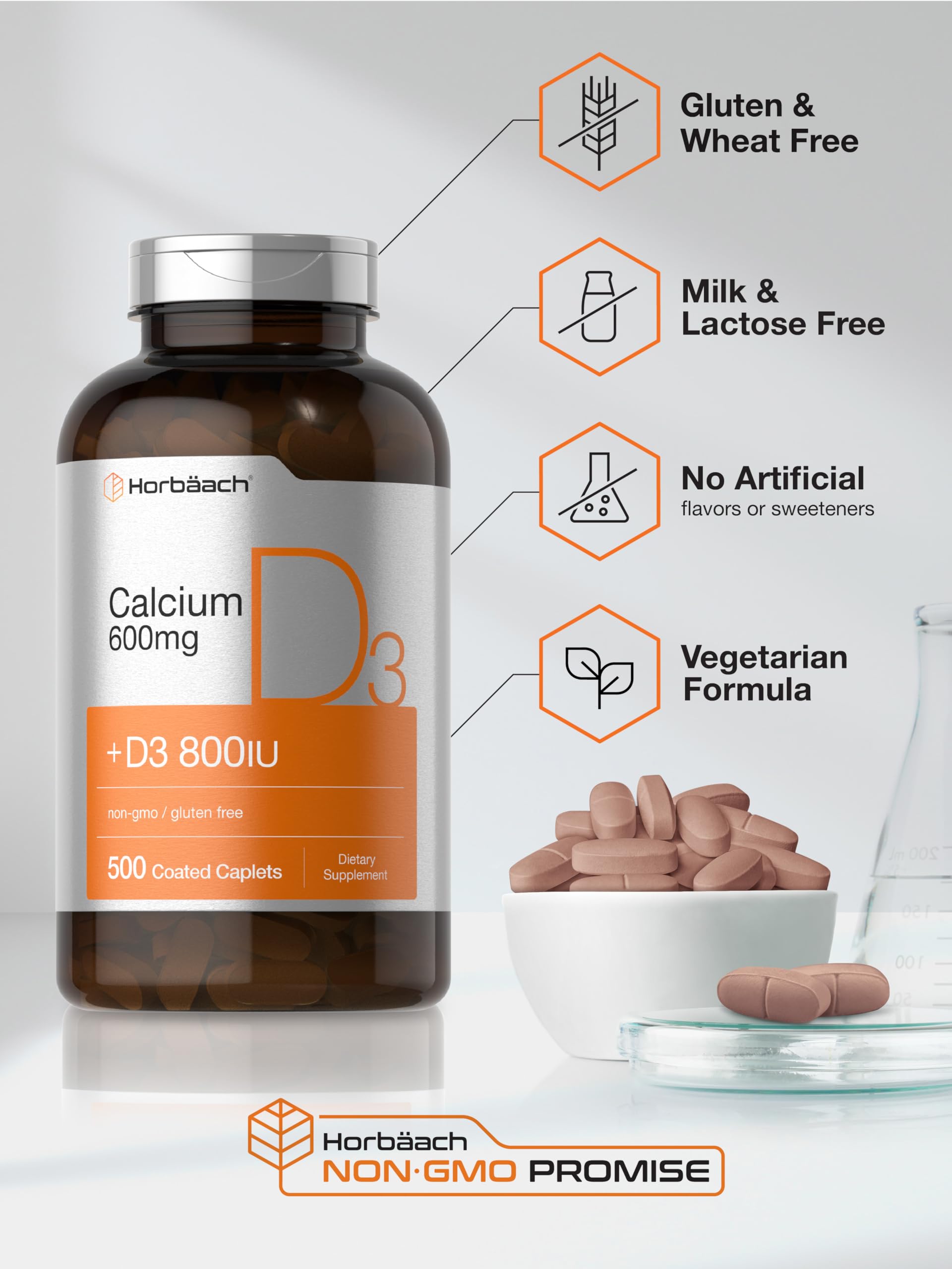 Foto 6 pulgar | Suplemento de Calcio Horbäach 600 mg con Vitamina D3 500 Comprimidos - Venta Internacional