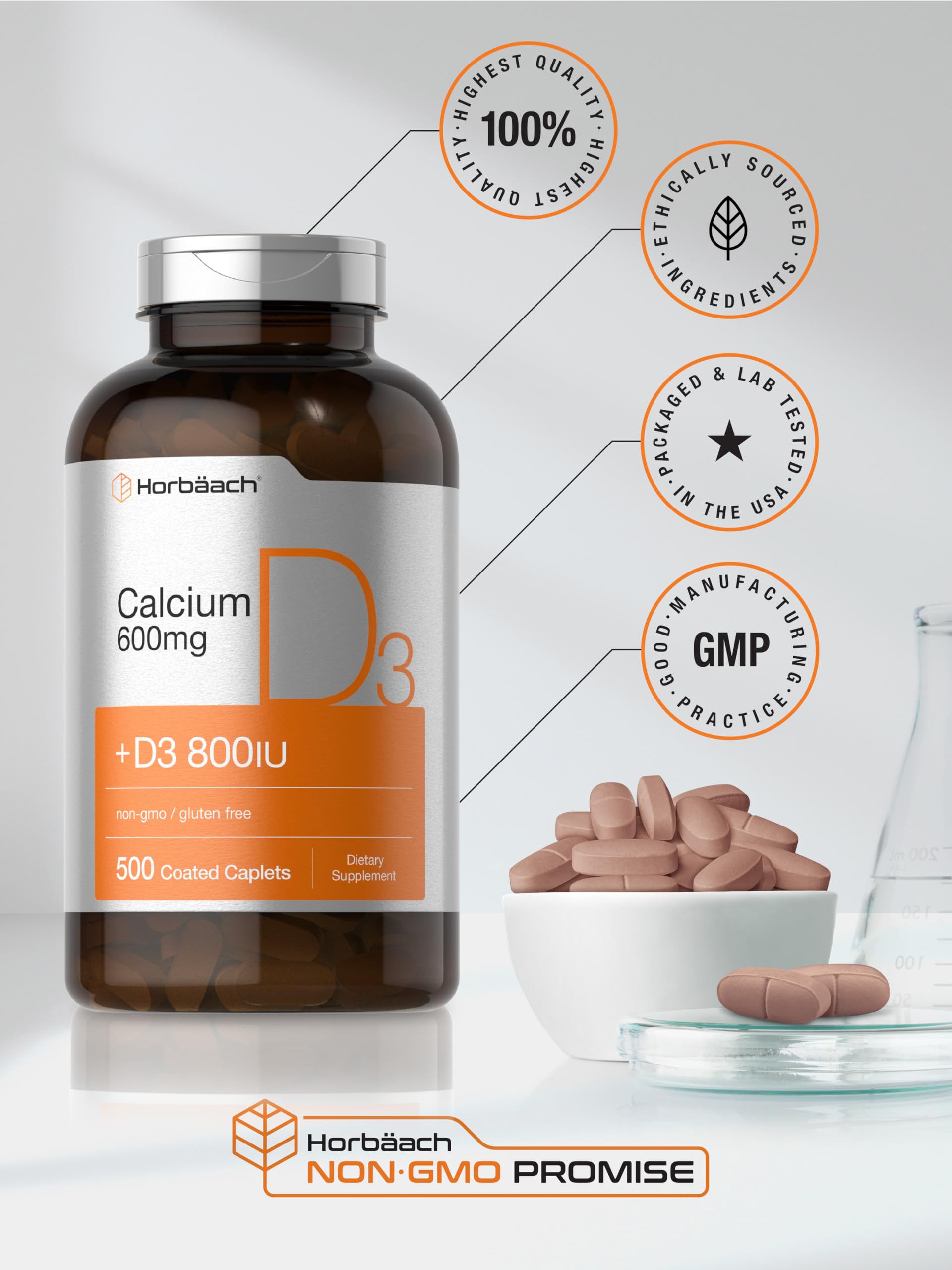 Foto 7 pulgar | Suplemento de Calcio Horbäach 600 mg con Vitamina D3 500 Comprimidos - Venta Internacional