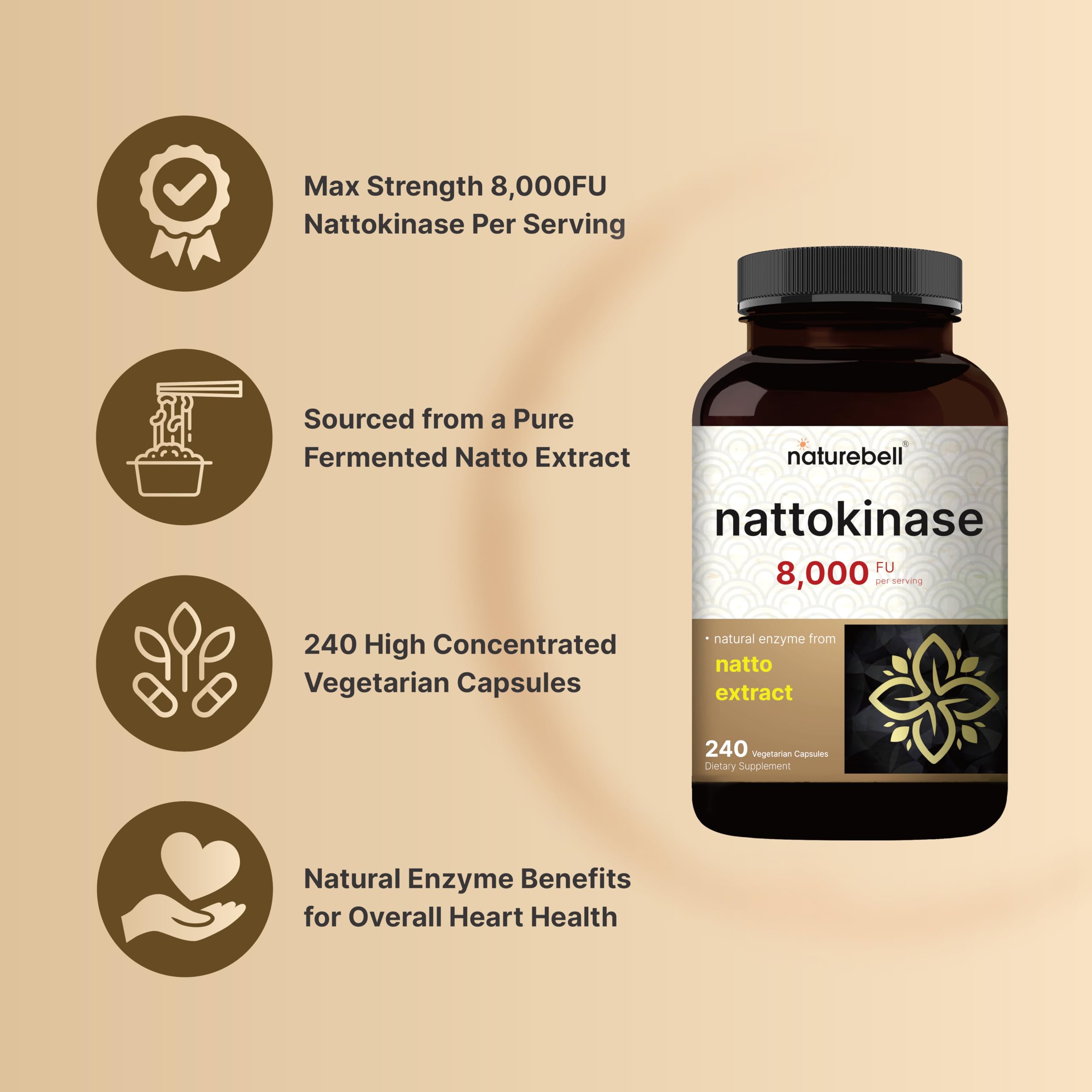 Foto 4 pulgar | Suplemento Naturebell Nattokinase 8,000 Fu 240 Cápsulas - Venta Internacional