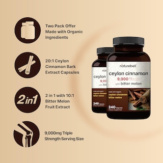 Foto 3 | Suplemento Naturebell de Canela de Ceilán 9000 Mg con Melón Amargo - Venta Internacional