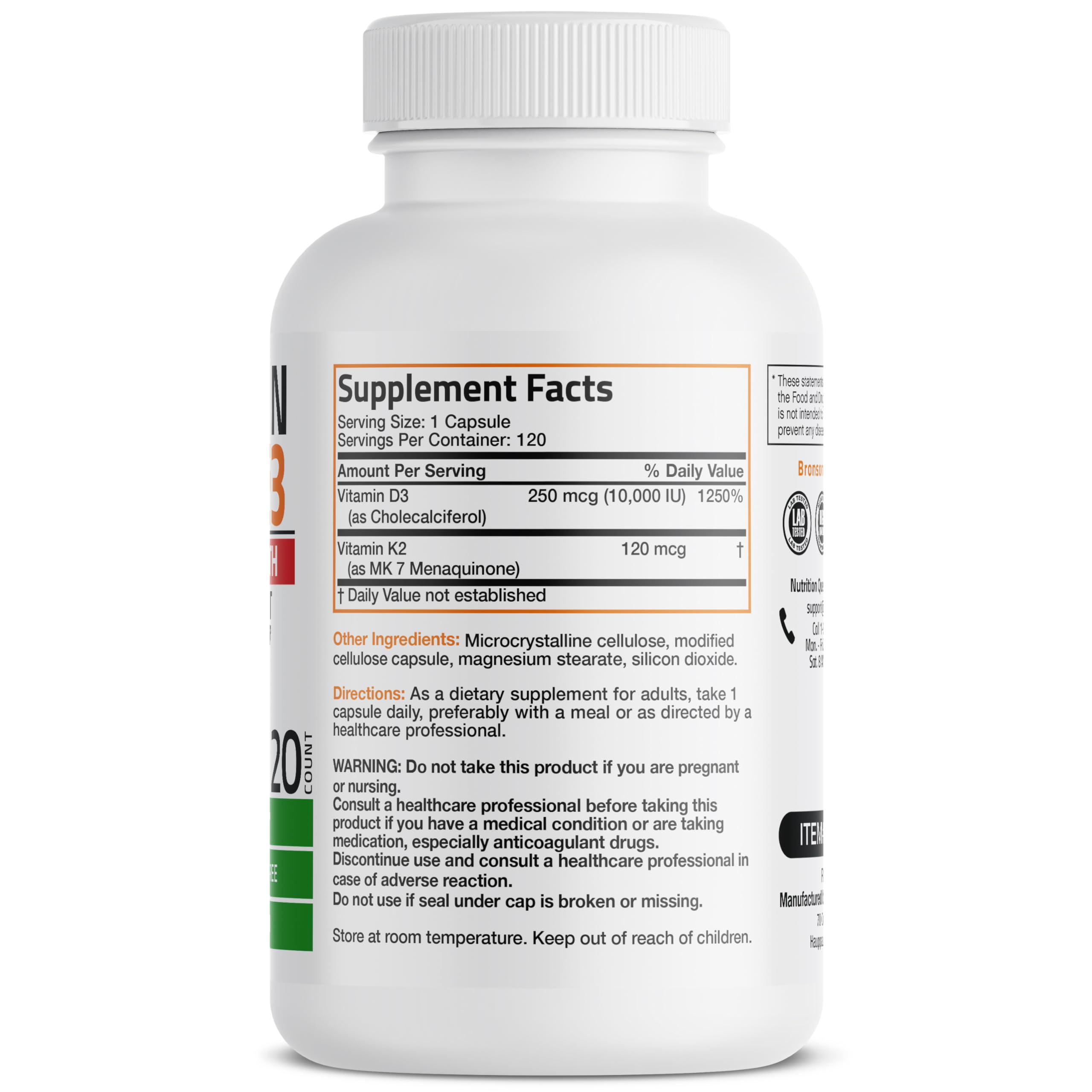 Foto 2 | Suplemento Bronson Vitamina K2 (mk7) + D3 10 000 Ui 120 Cápsulas - Venta Internacional