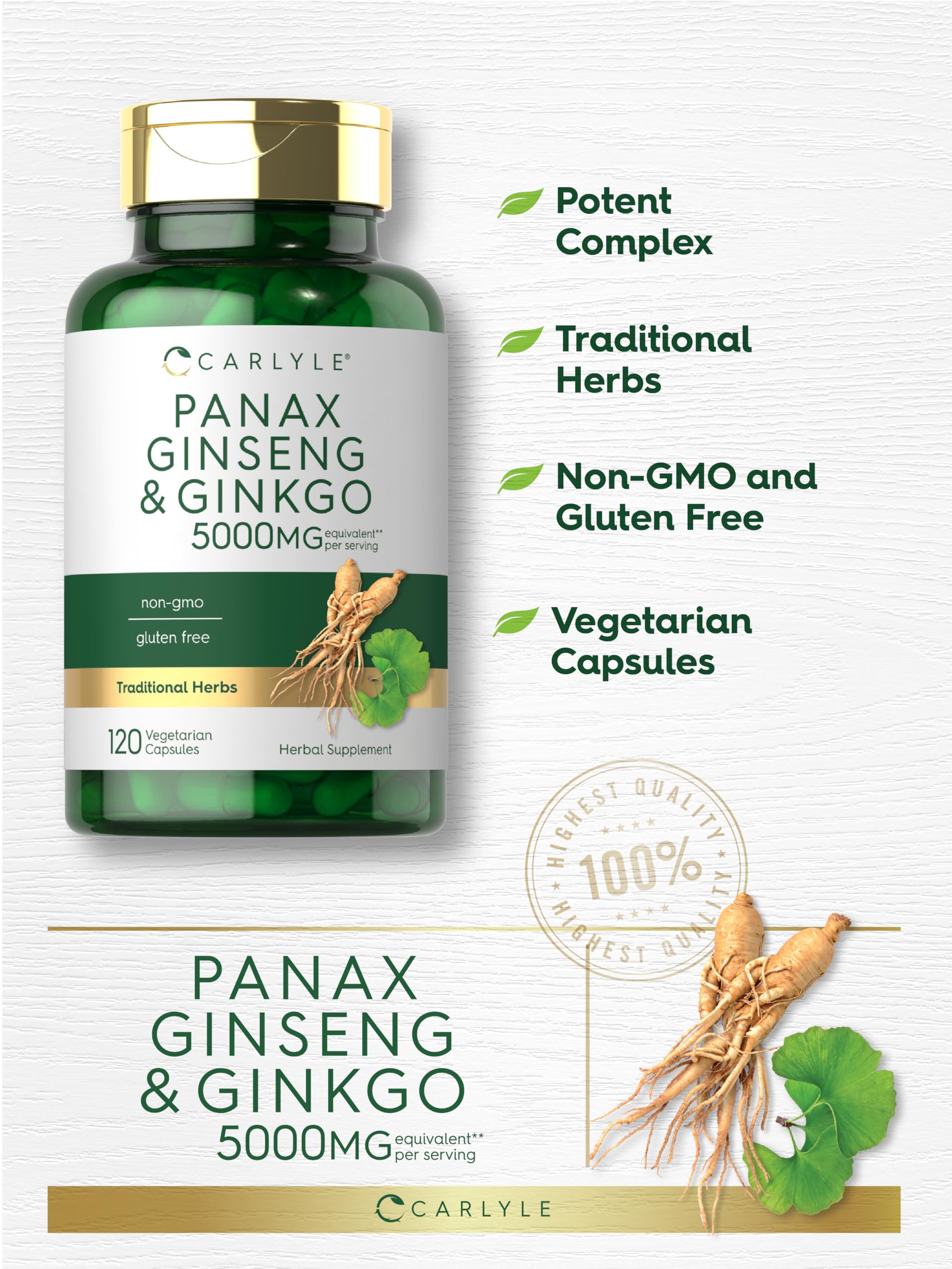 Foto 5 pulgar | Suplemento Carlyle Panax Ginseng + Ginkgo Biloba 5000 Mg - Venta Internacional