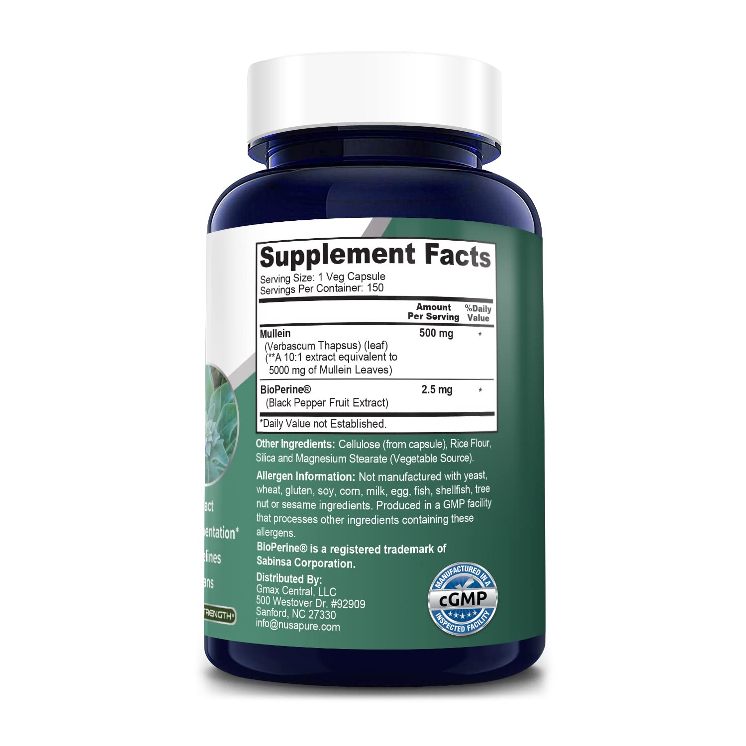 Foto 3 pulgar | Suplemento Nusapure Cápsulas de Hoja de Gordolobo 5000 mg 150 Unidades - Venta Internacional