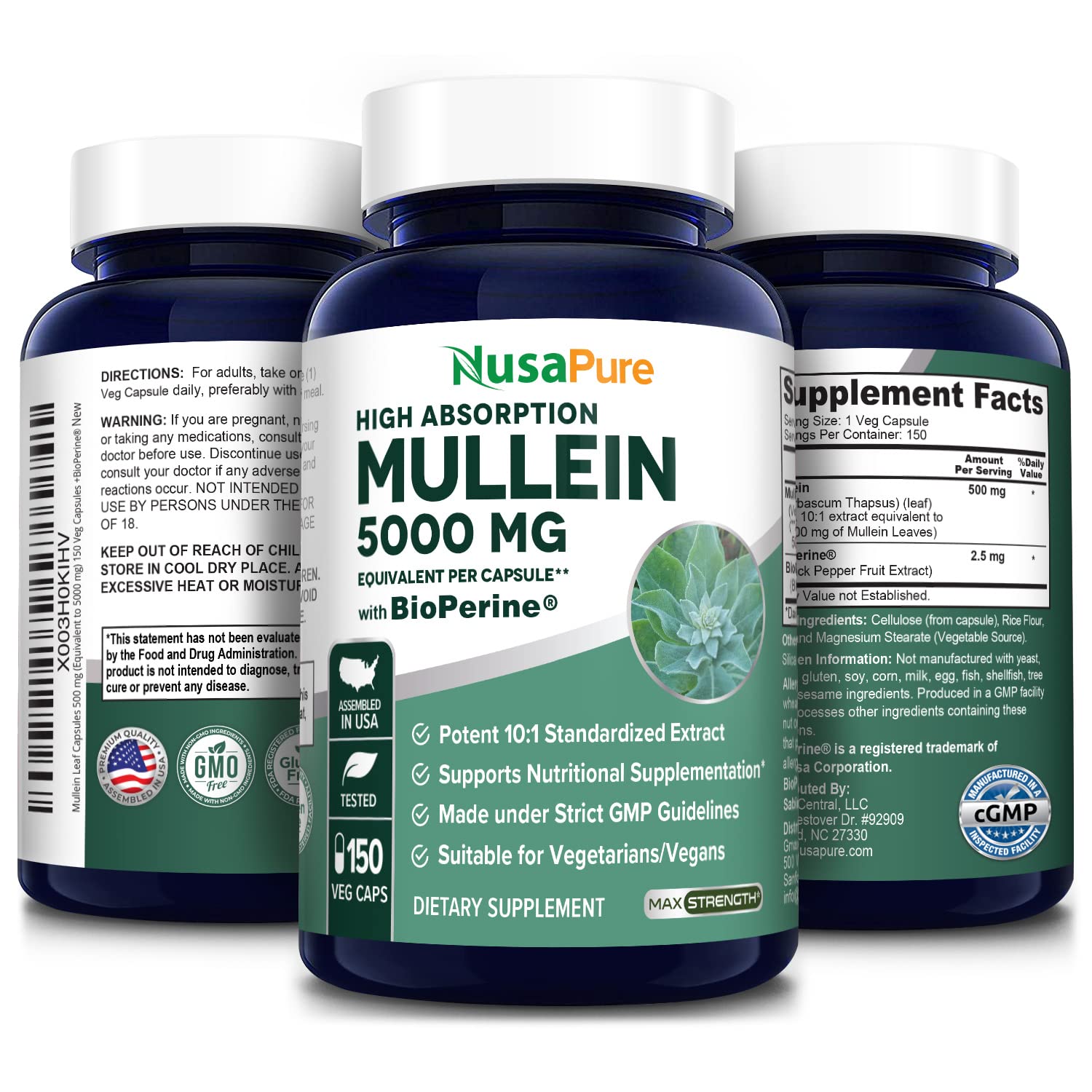 Foto 5 pulgar | Suplemento Nusapure Cápsulas de Hoja de Gordolobo 5000 mg 150 Unidades - Venta Internacional