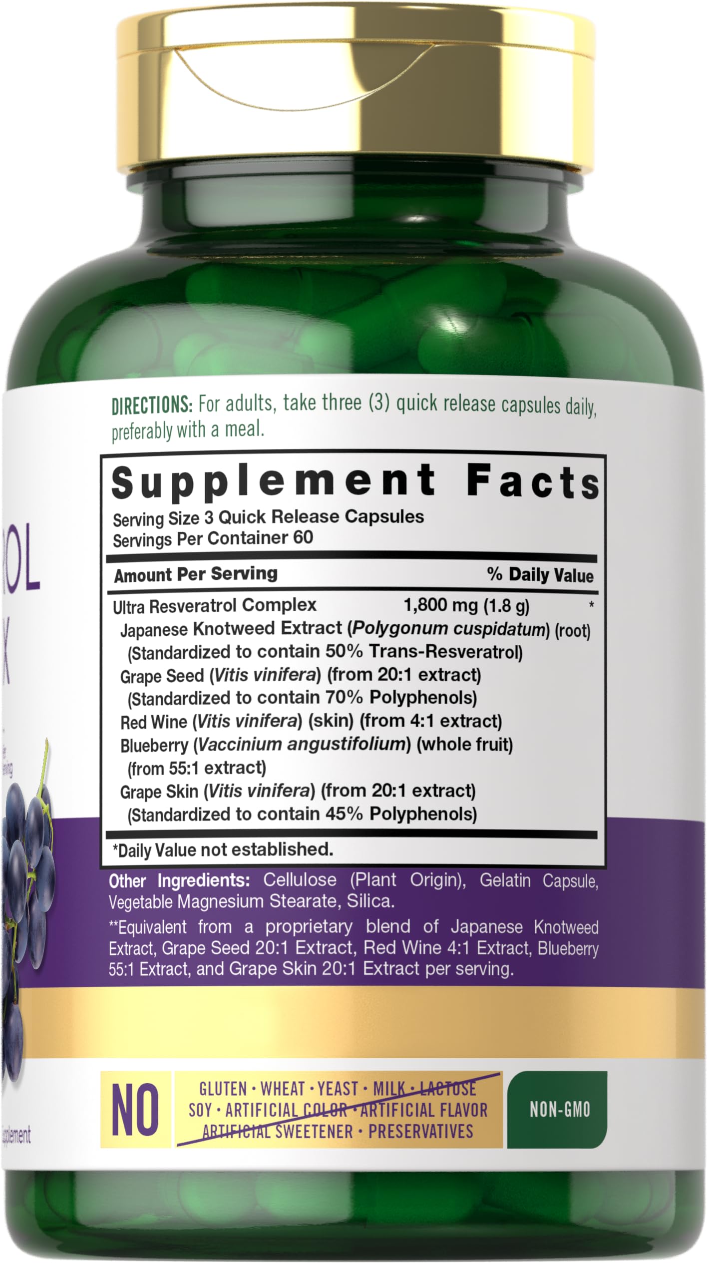 Foto 3 pulgar | Suplemento Carlyle Resveratrol 1800 mg 180 Cápsulas - Venta Internacional