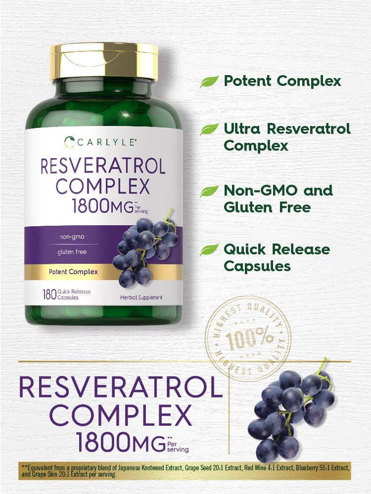 Foto 4 pulgar | Suplemento Carlyle Resveratrol 1800 mg 180 Cápsulas - Venta Internacional