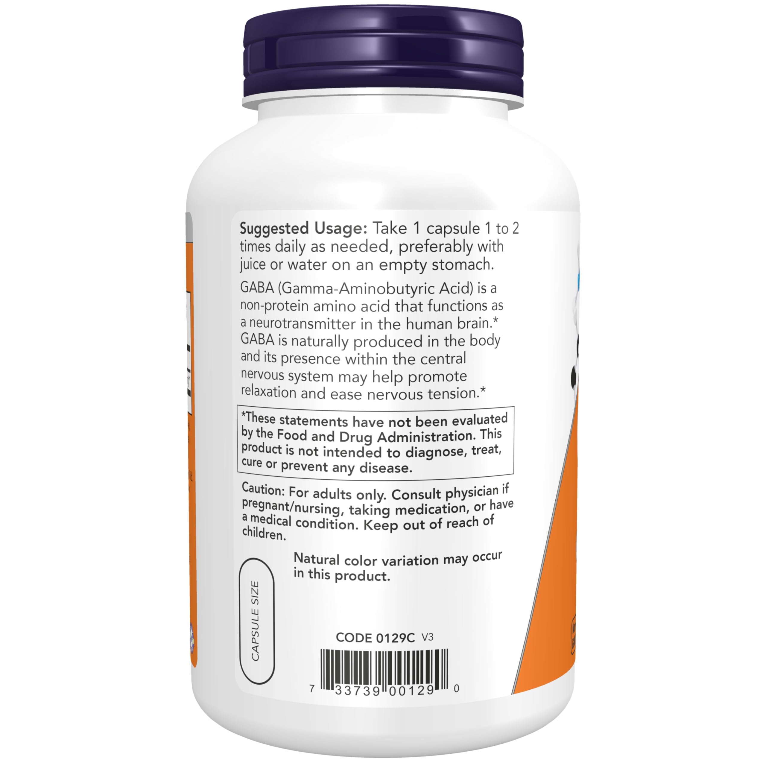 Foto 4 pulgar | Suplemento Now Gaba Ácido Gamma-Aminobutírico 750 mg 200 Cápsulas - Venta Internacional