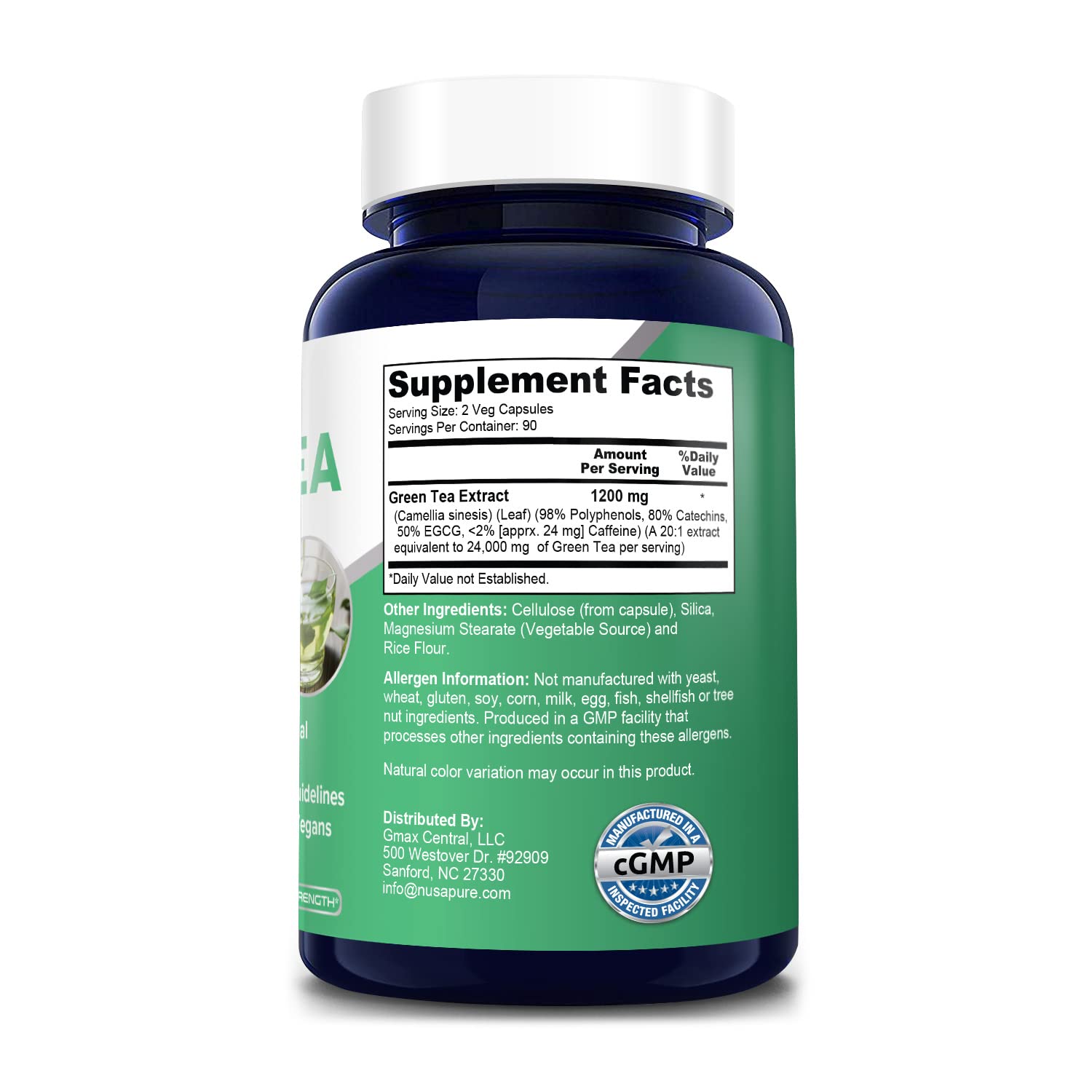 Foto 3 pulgar | Suplemento de Extracto de Té Verde Nusapure 24000 Mg 180 Cápsulas - Venta Internacional