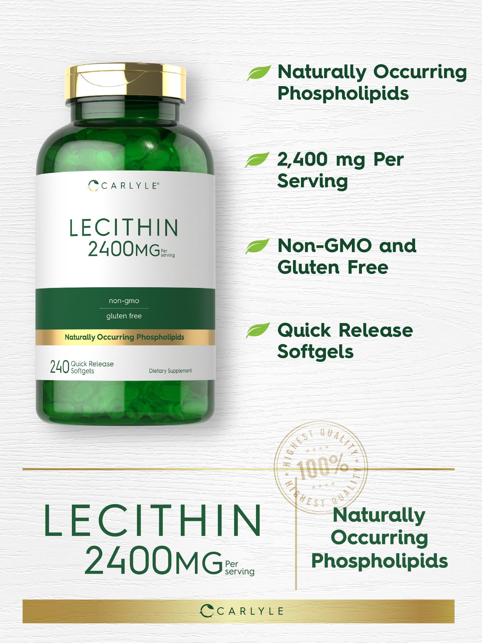 Foto 3 | Suplemento de Lecitina Carlyle 2400 mg 240 Cápsulas de Gelatina Blanda - Venta Internacional
