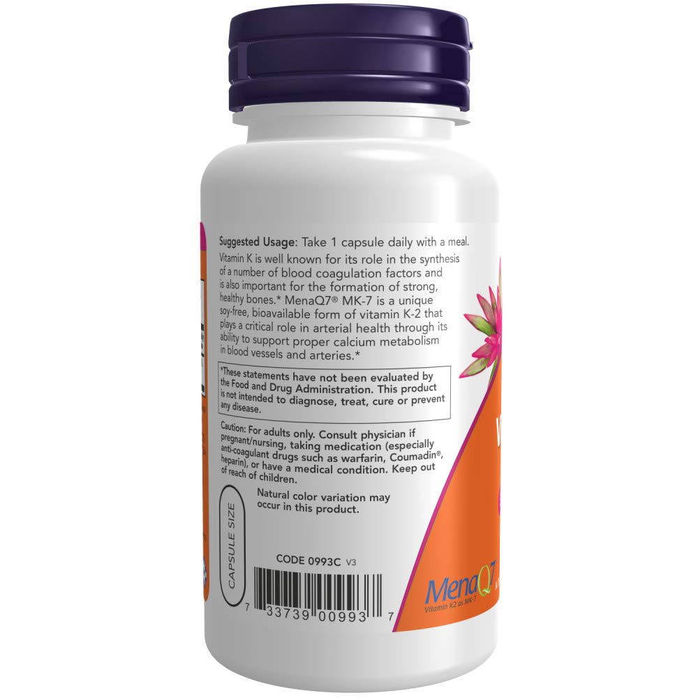 Foto 4 pulgar | Suplemento Now Mk-7 De Vitamina K-2 100 Mcg 120 Cápsulas Vegetarianas - Venta Internacional
