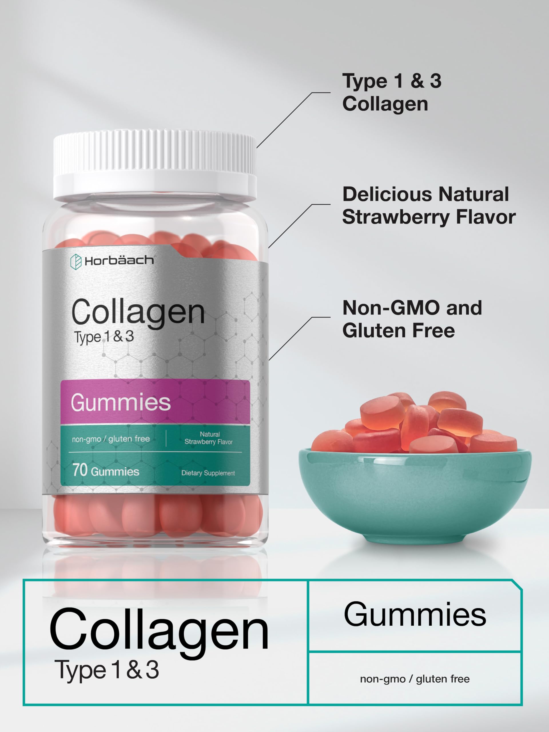 Foto 4 pulgar | Suplemento Horbaach Colageno Gummies Sabor a Fresa - Venta Internacional