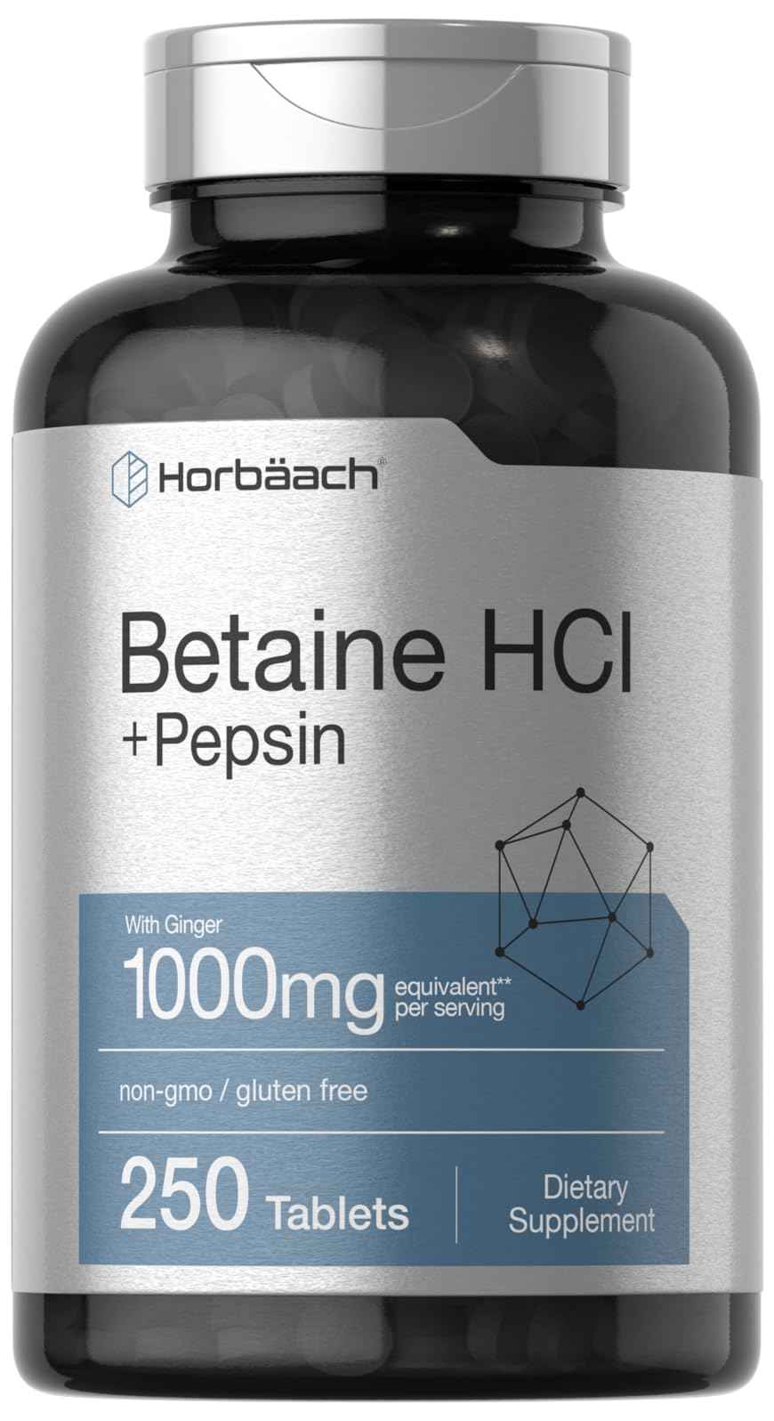 Suplemento Horbäach Betaine Hcl con Pepsina 1000 Mg 250 Tabletas - Venta Internacional
