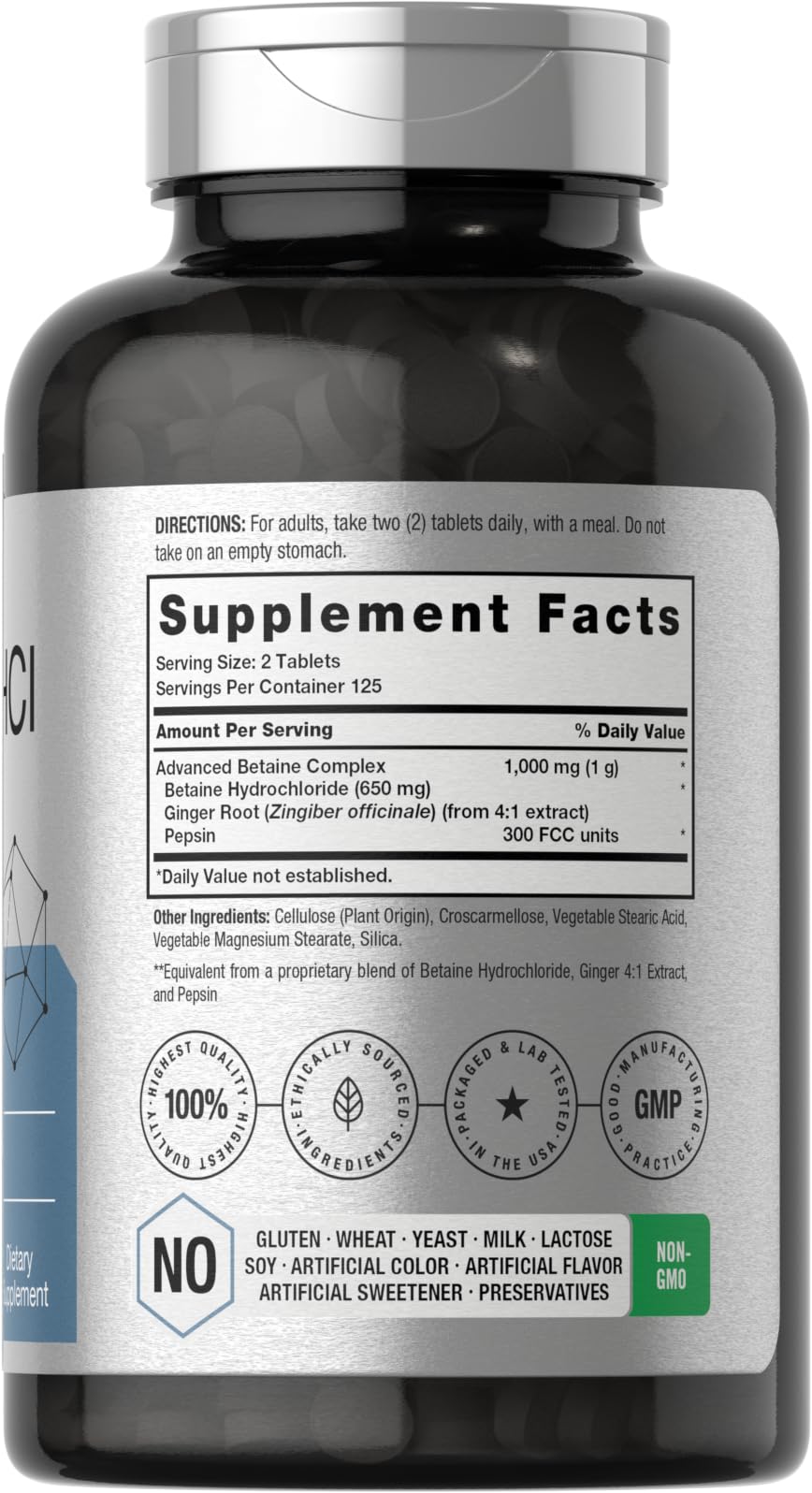 Foto 2 | Suplemento Horbäach Betaine Hcl con Pepsina 1000 Mg 250 Tabletas - Venta Internacional