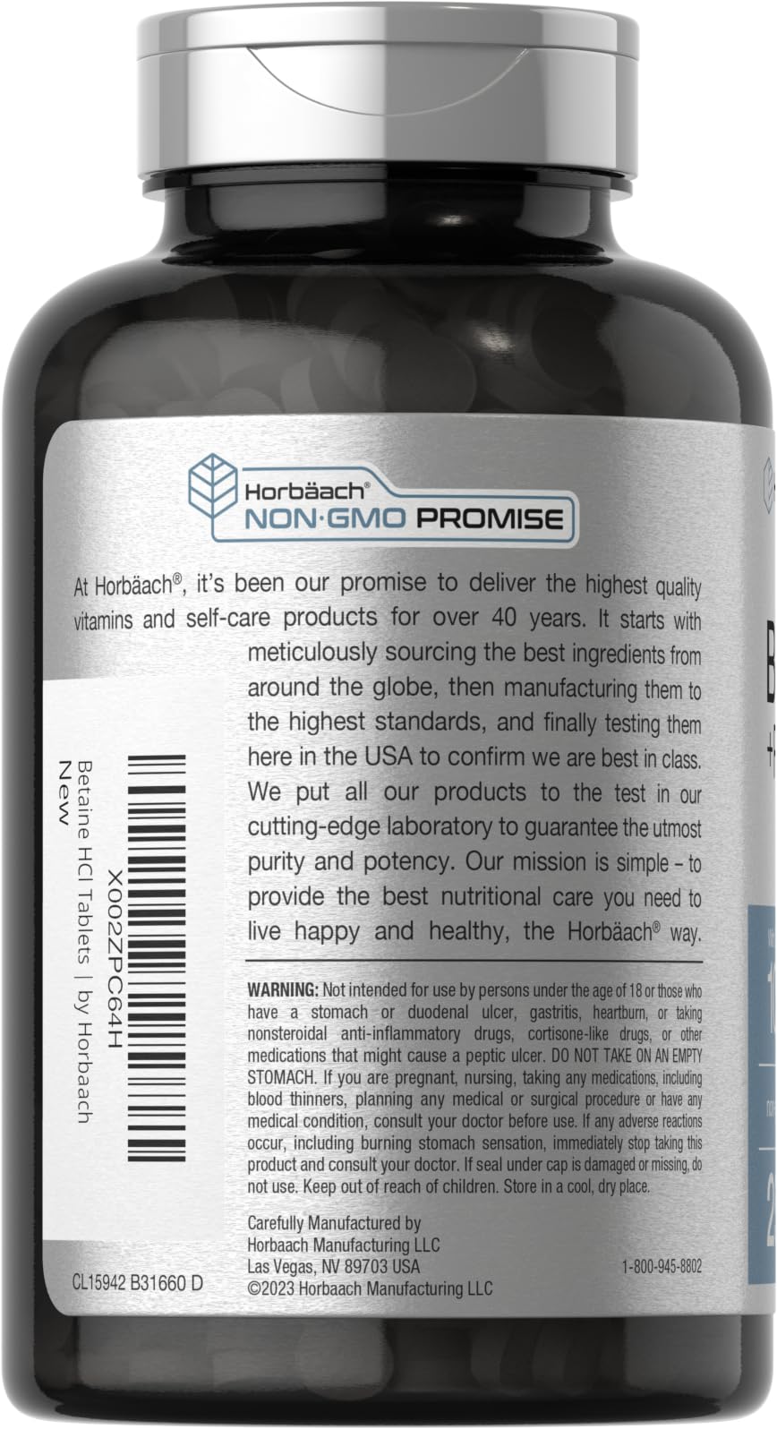 Foto 3 | Suplemento Horbäach Betaine Hcl con Pepsina 1000 Mg 250 Tabletas - Venta Internacional