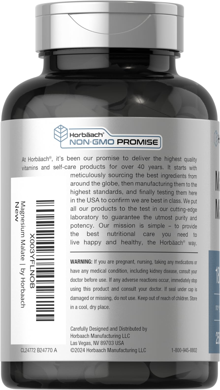 Foto 4 pulgar | Suplemento Horbäach Malato de Magnesio 1800 mg 250 Cápsulas - Venta Internacional