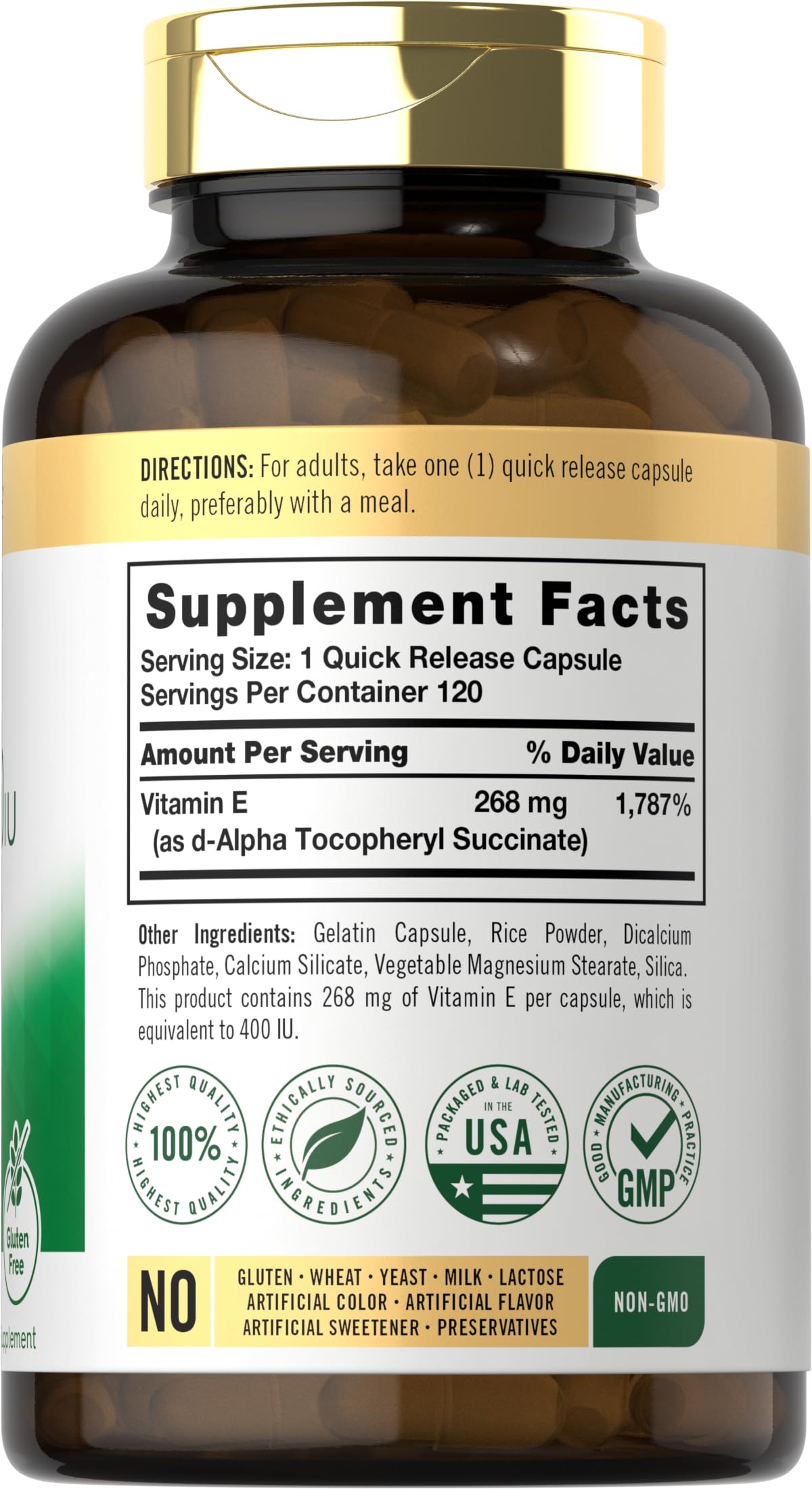 Foto 2 | Suplemento de Vitamina E Seca Carlyle 400 UI 268 mg - 120 Cápsulas
