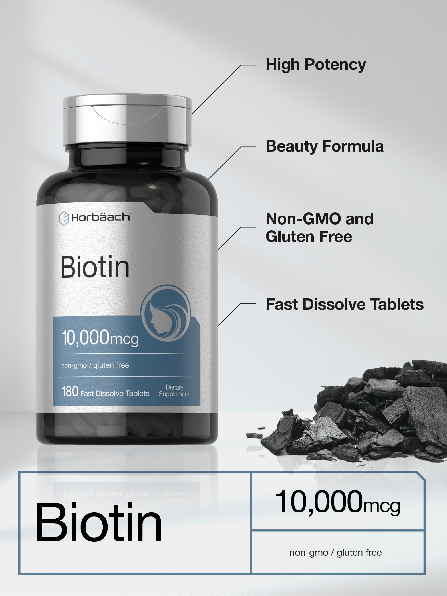 Foto 4 pulgar | Suplemento Horbaach Biotina 10000 Mcg 180 Tabletas - Venta Internacional