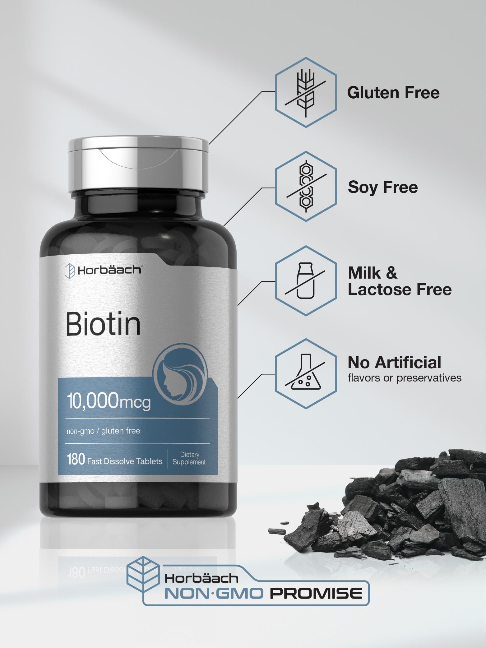 Foto 5 pulgar | Suplemento Horbaach Biotina 10000 Mcg 180 Tabletas - Venta Internacional