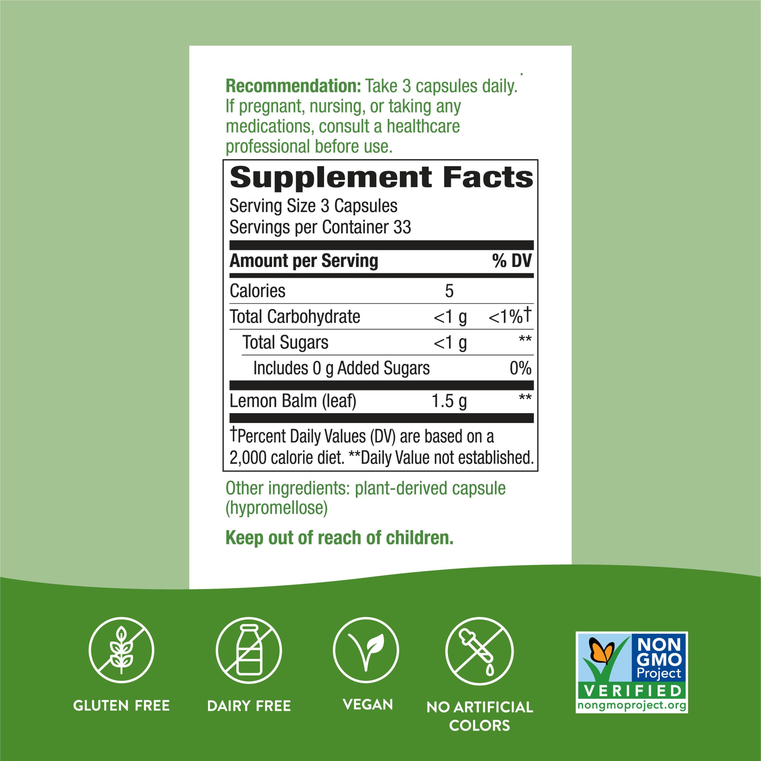 Foto 5 pulgar | Suplemento Nature's Way Melissa Lemon Balm Leaf 100 Cápsulas - Venta Internacional
