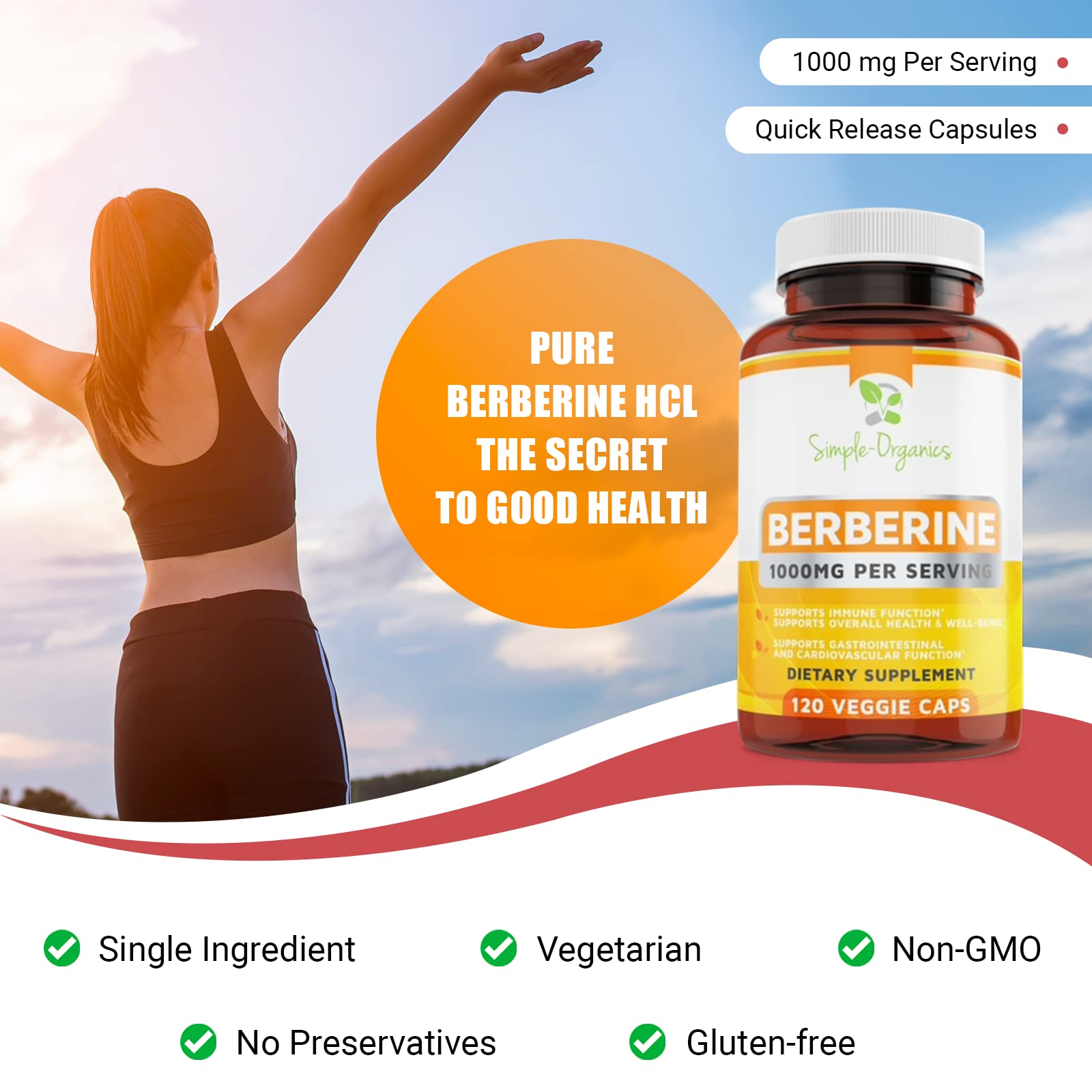 Foto 3 pulgar | Suplemento de Berberina Simple-Organics 1000 mg/porción 120 Cápsulas - Venta Internacional