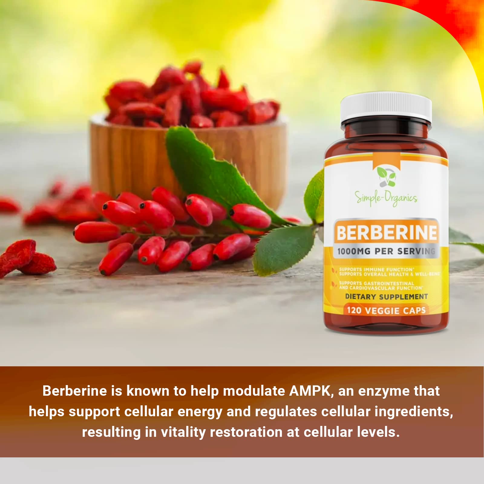 Foto 4 pulgar | Suplemento de Berberina Simple-Organics 1000 mg/porción 120 Cápsulas - Venta Internacional
