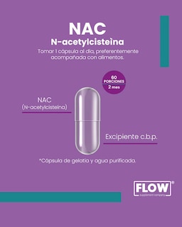 Foto 2 | Flow Vitaminas Minerales y Suplementos -Nac (n-acetylcisteína) con 60 Cápsulas de 600 mg c/u