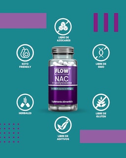 Foto 5 | Flow Vitaminas Minerales y Suplementos -Nac (n-acetylcisteína) con 60 Cápsulas de 600 mg c/u