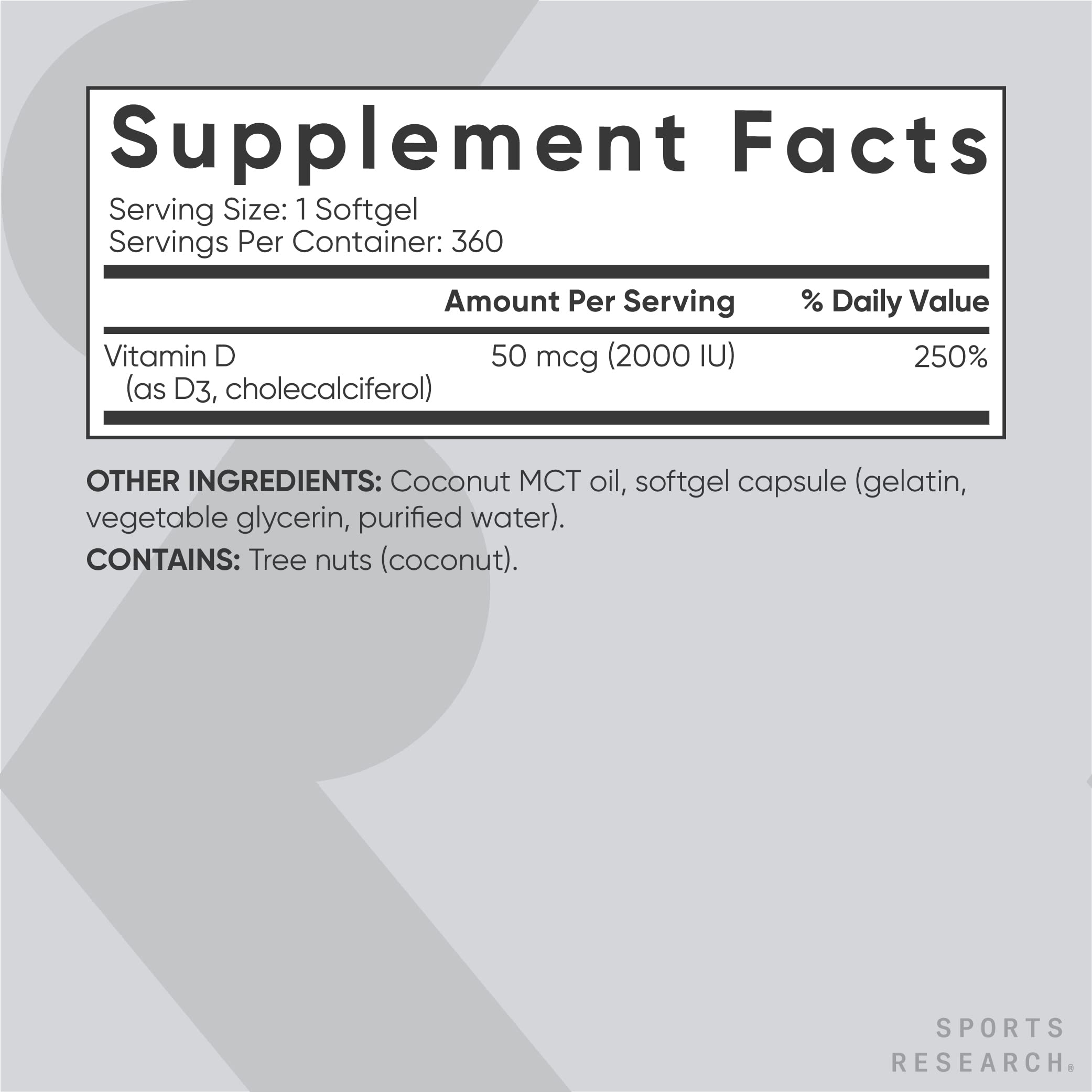 Foto 7 pulgar | Vitamina D3 Sports Research 2000 Iu 360 Cápsulas Blandas - Venta Internacional