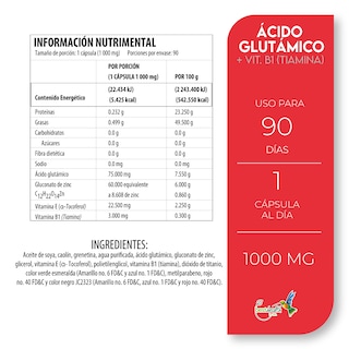 Foto 3 | Ácido Glutámico + Vitamina B1 Best Health 90 Cápsulas