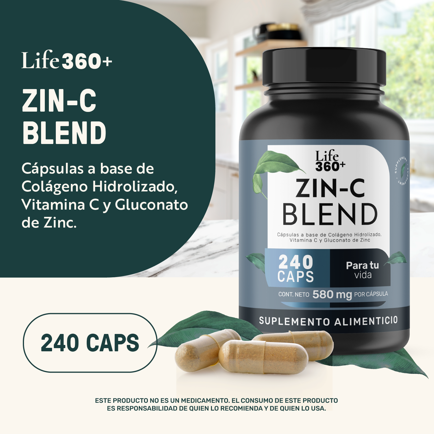 Foto 5 | Suplemento Life360+ Zinc Colágeno de 240 Cápsulas