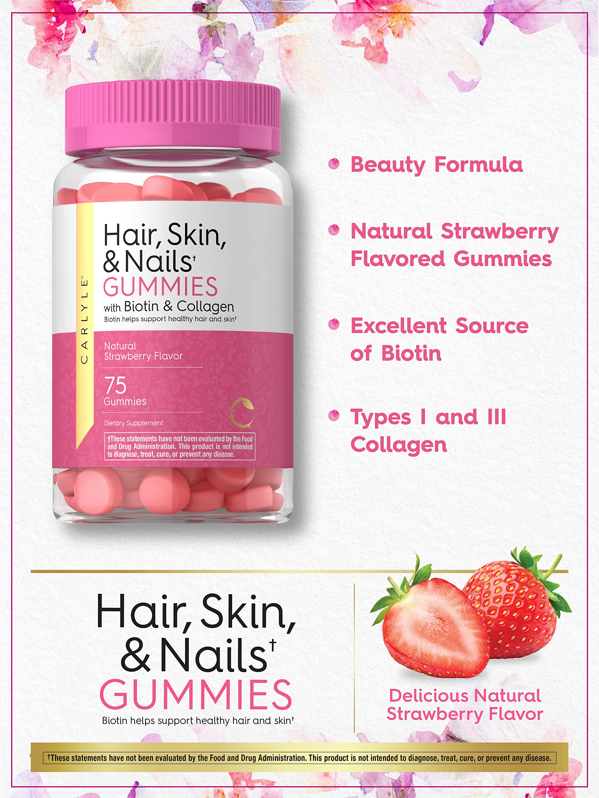 Foto 4 pulgar | Suplemento Carlyle Hair Skin Nails Vitaminas 75 Gomitas - Venta Internacional