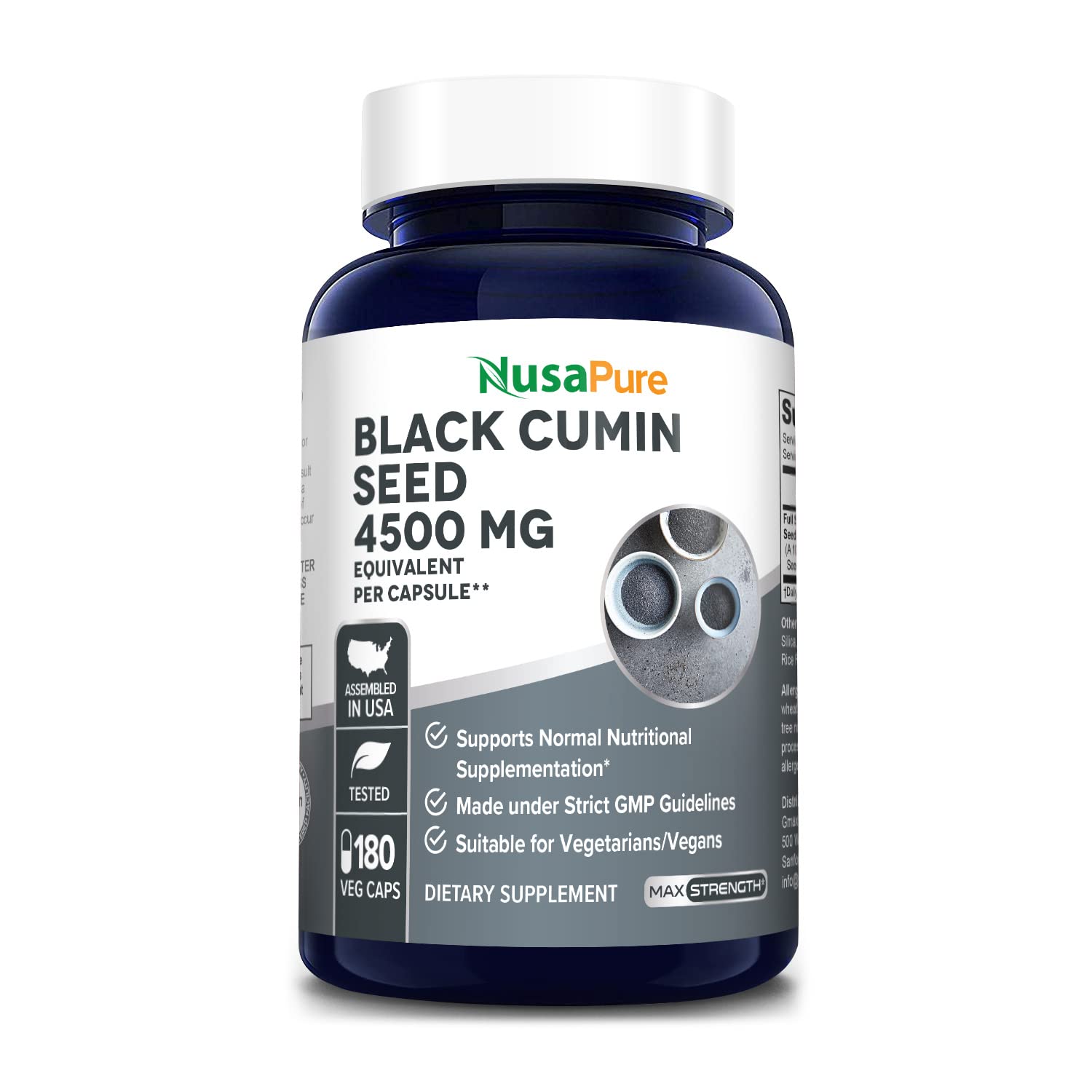 Suplemento Nusapure Extracto de Semillas de Comino Negro 4500 mg 180 Cápsulas - Venta Internacional