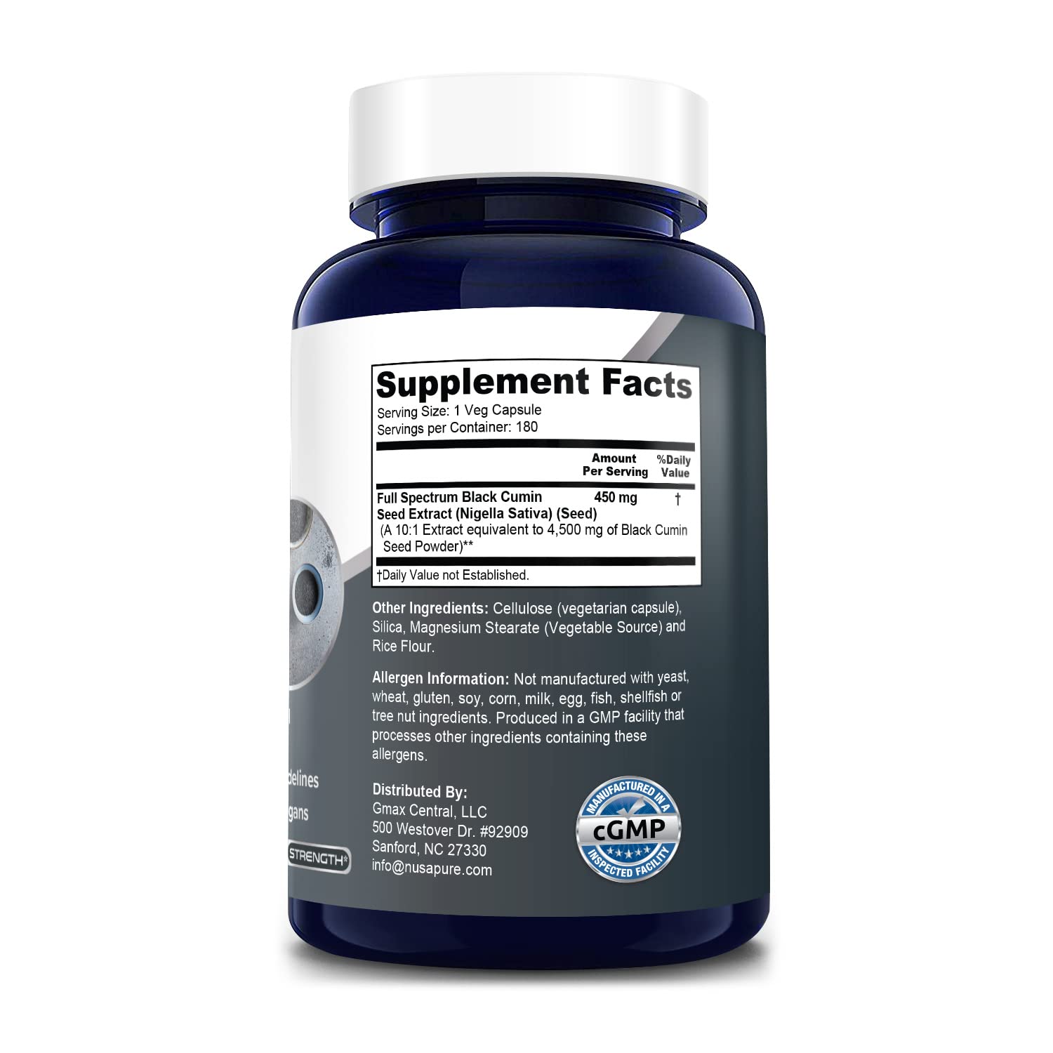 Foto 2 | Suplemento Nusapure Extracto de Semillas de Comino Negro 4500 mg 180 Cápsulas - Venta Internacional