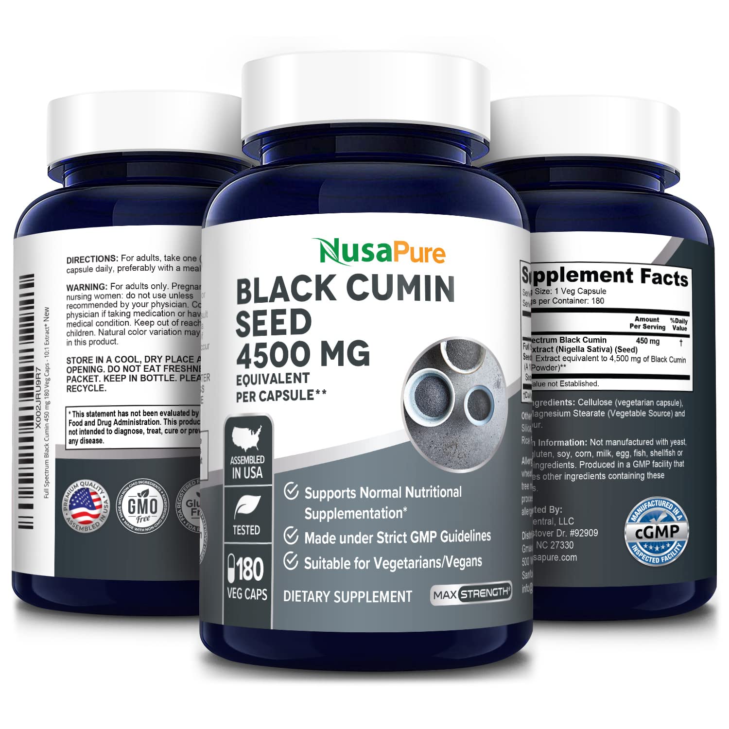 Foto 4 | Suplemento Nusapure Extracto de Semillas de Comino Negro 4500 mg 180 Cápsulas - Venta Internacional