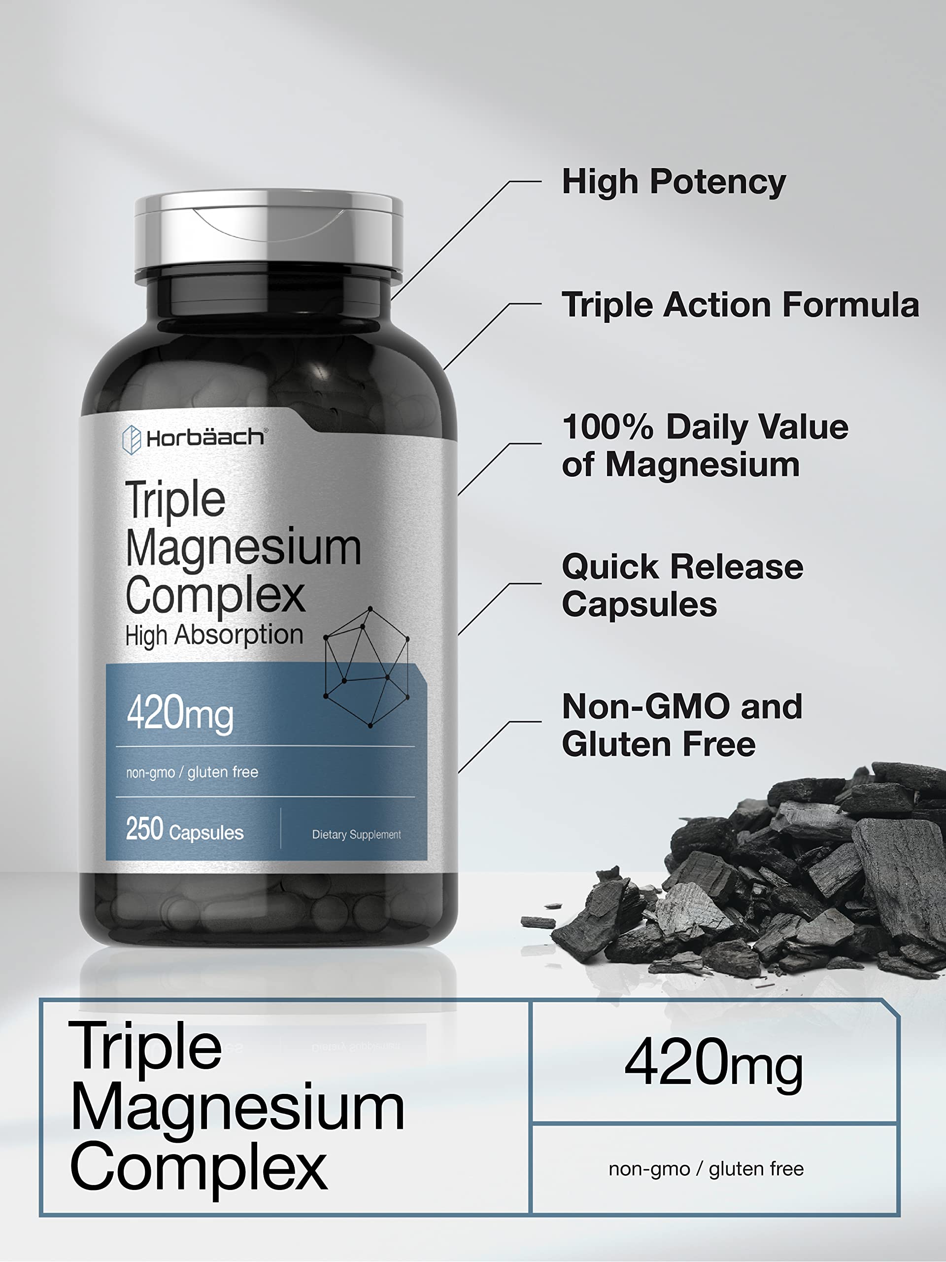 Foto 4 pulgar | Suplemento Horbäach Triple Magnesio Complex 420 mg 250 Cápsulas - Venta Internacional