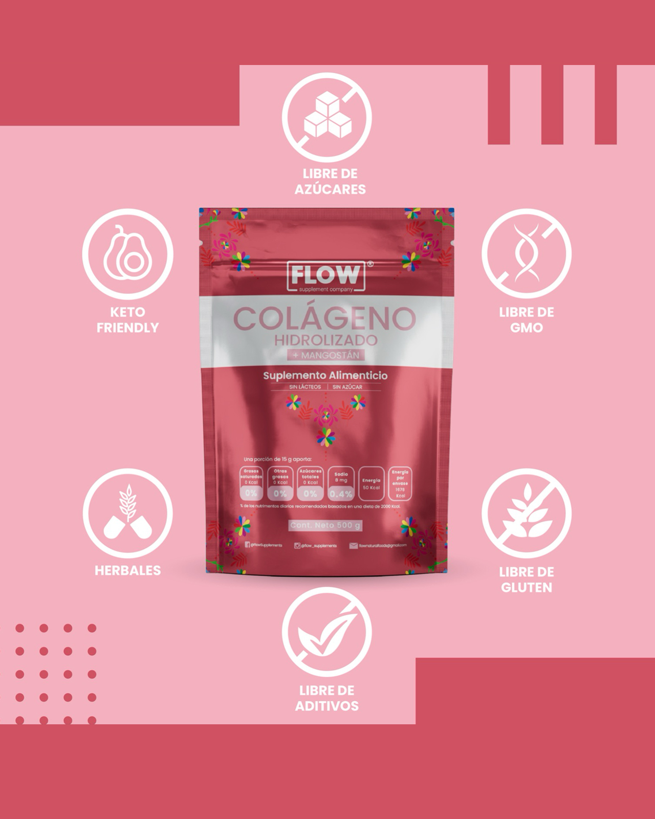 Foto 6 pulgar | Flow Vitaminas Minerales y Suplementos Colágeno Hidrolizado con Mangostán 500 g