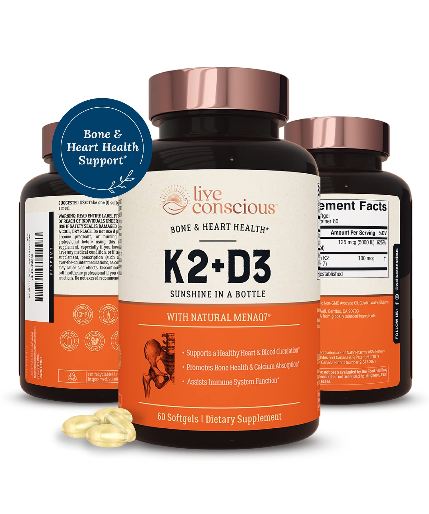 Foto 2 pulgar | Suplemento Live Conscious Vitamina K2 Mk7 D3 5000 Ui - Venta Internacional