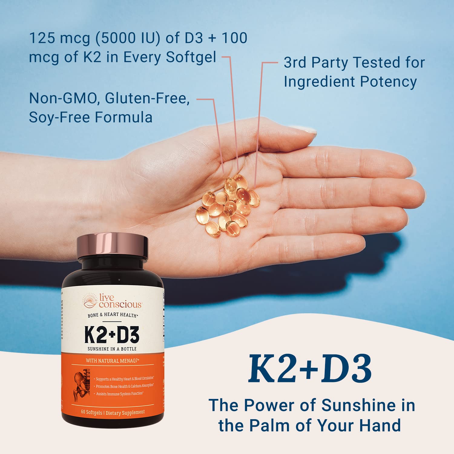 Foto 4 pulgar | Suplemento Live Conscious Vitamina K2 Mk7 D3 5000 Ui - Venta Internacional