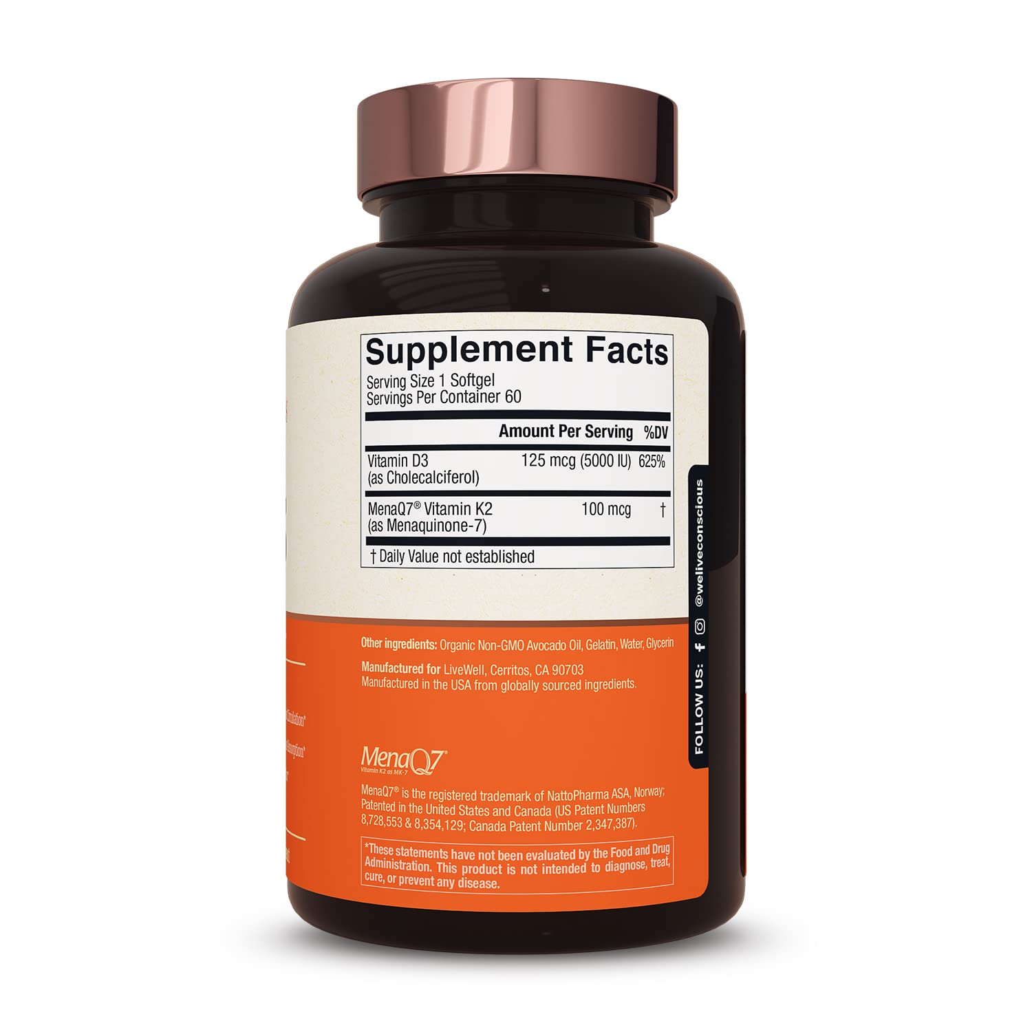 Foto 8 pulgar | Suplemento Live Conscious Vitamina K2 Mk7 D3 5000 Ui - Venta Internacional