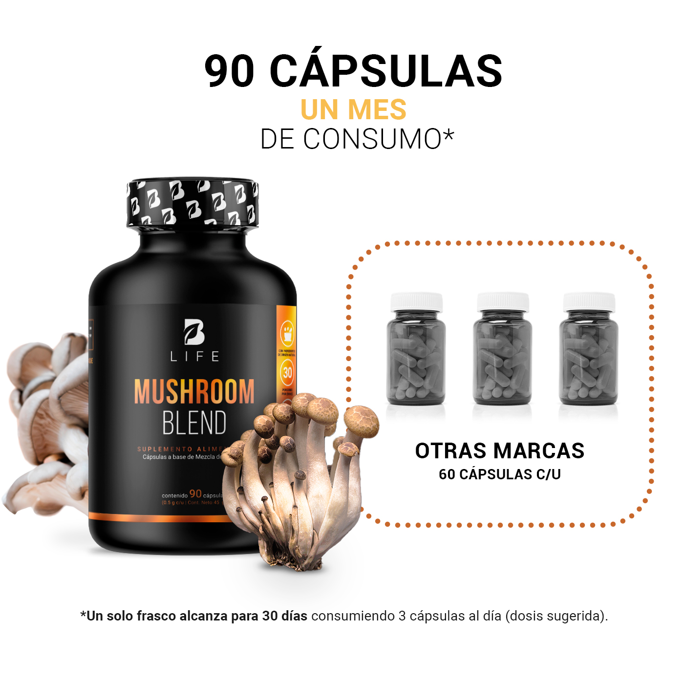Foto 5 pulgar | Suplemento B Life Mushroom Blend de 90 Cápsulas
