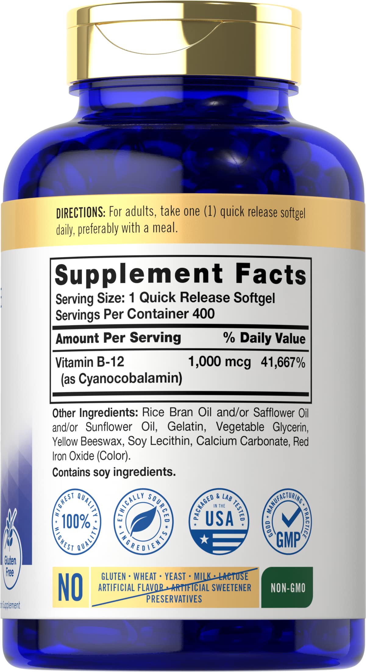 Foto 3 pulgar | Suplemento Carlyle de Vitamina B12 Absorbible 1000 Mcg 400 Cápsulas - Venta Internacional