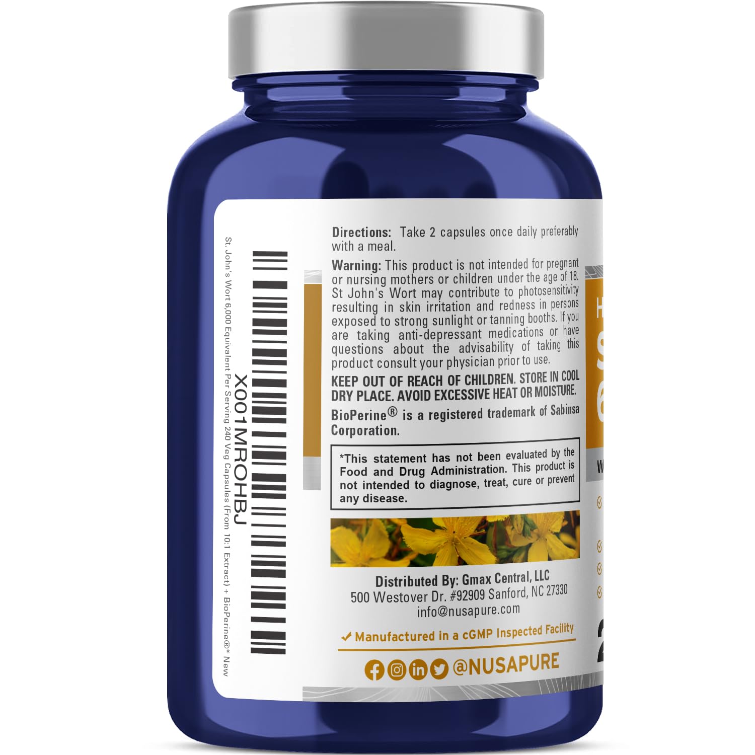 Foto 4 pulgar | Suplemento Nusapure Extracto de Hierba de San Juan 6000 Mg 240 Cápsulas - Venta Internacional