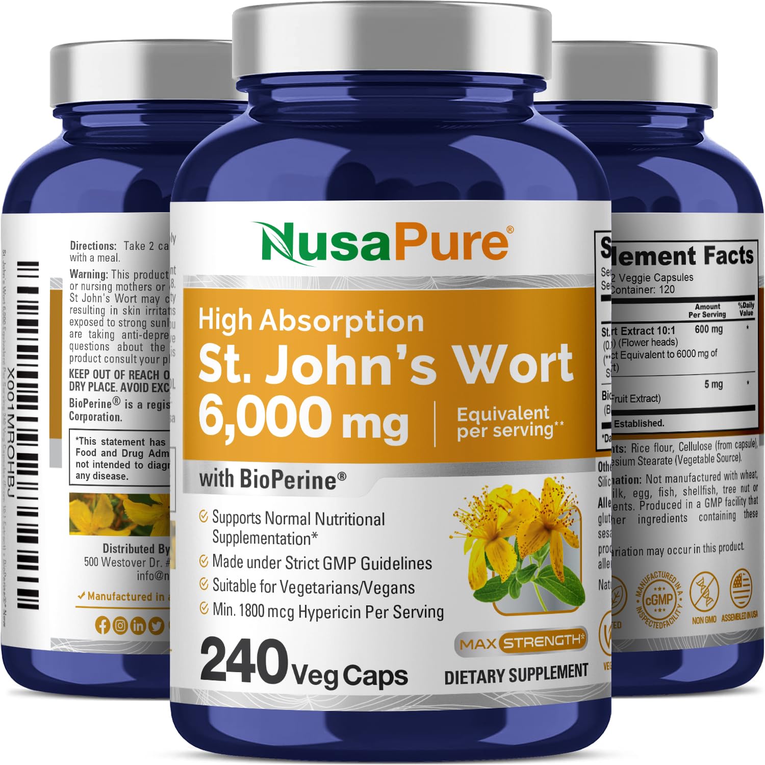 Foto 5 pulgar | Suplemento Nusapure Extracto de Hierba de San Juan 6000 Mg 240 Cápsulas - Venta Internacional
