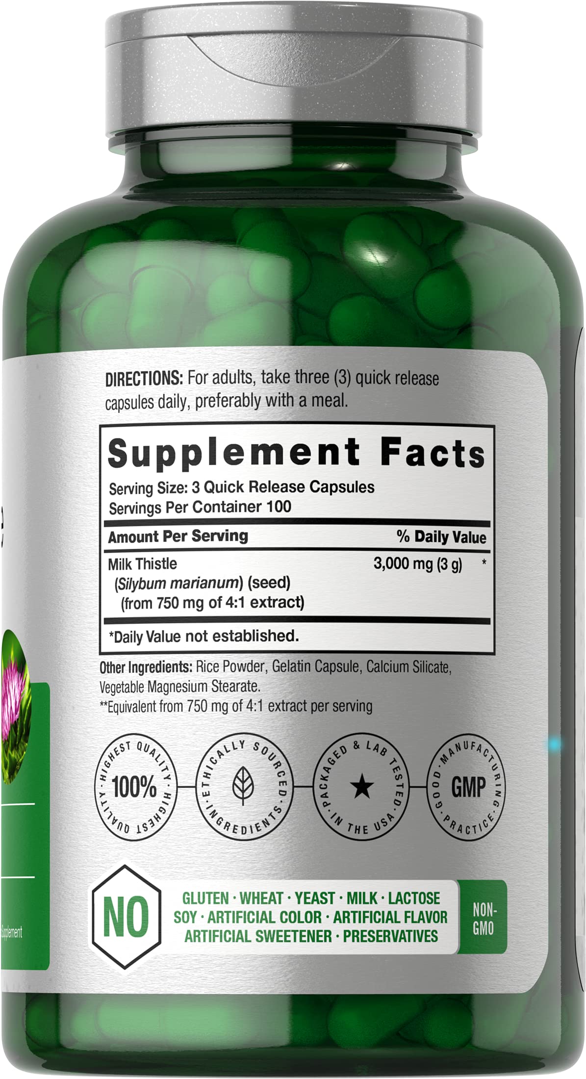 Foto 3 pulgar | Suplemento de Extracto de Cardo Mariano Horbäach 3000 mg 300 Cápsulas - Venta Internacional