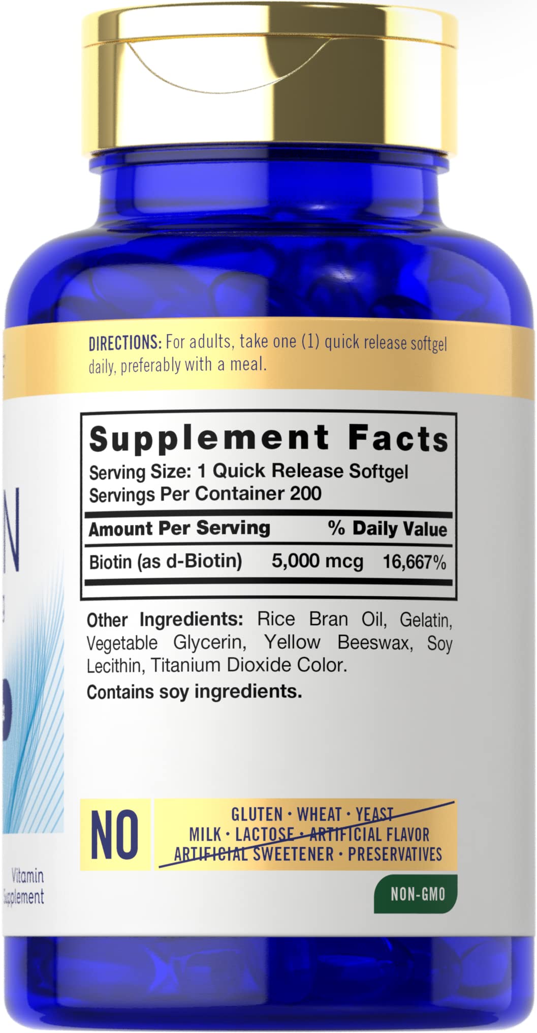 Foto 3 pulgar | Suplemento Carlyle Biotin Cápsulas Blandas de 5000 Mcg 200 Unidades - Venta Internacional