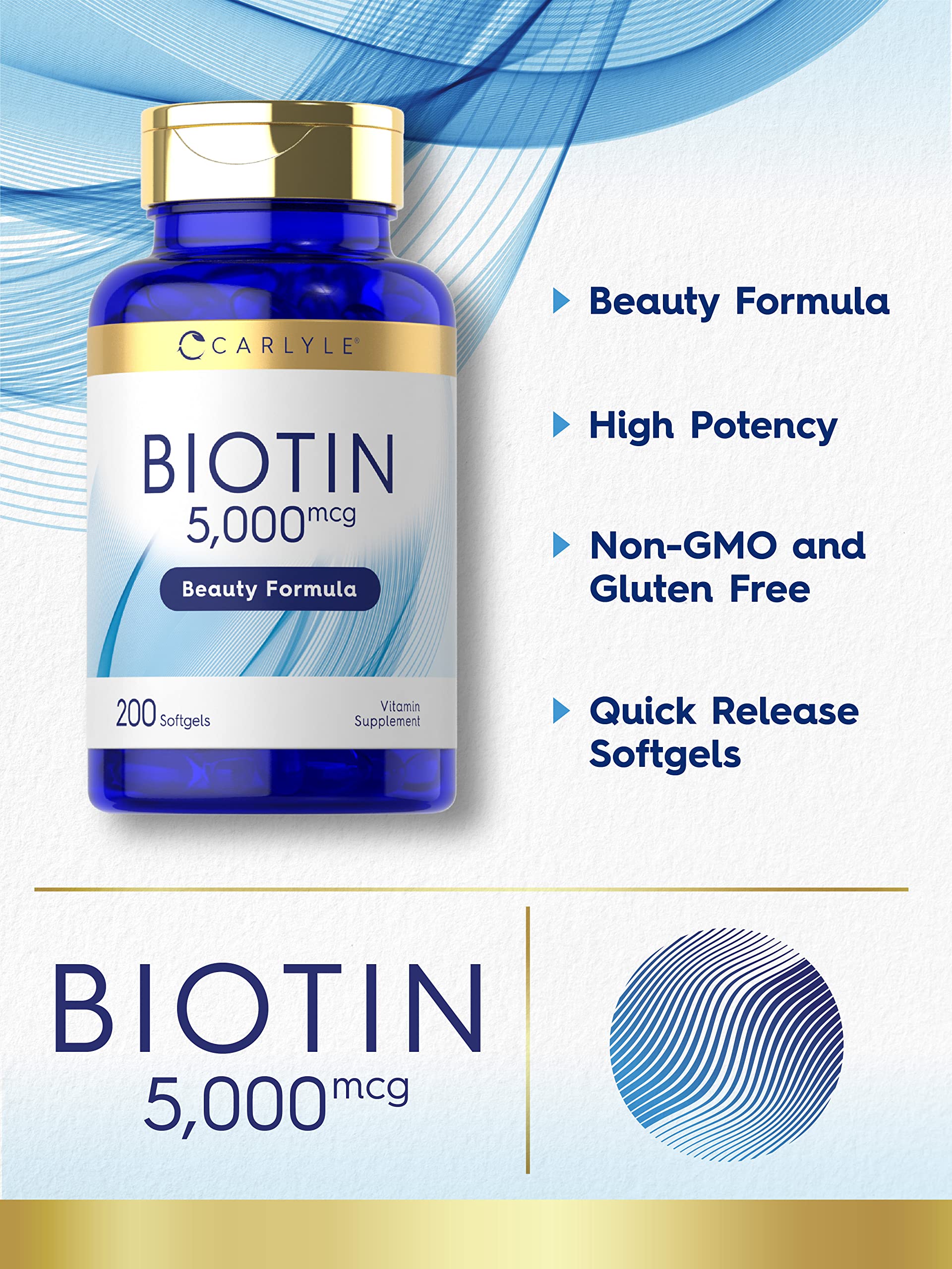 Foto 4 pulgar | Suplemento Carlyle Biotin Cápsulas Blandas de 5000 Mcg 200 Unidades - Venta Internacional