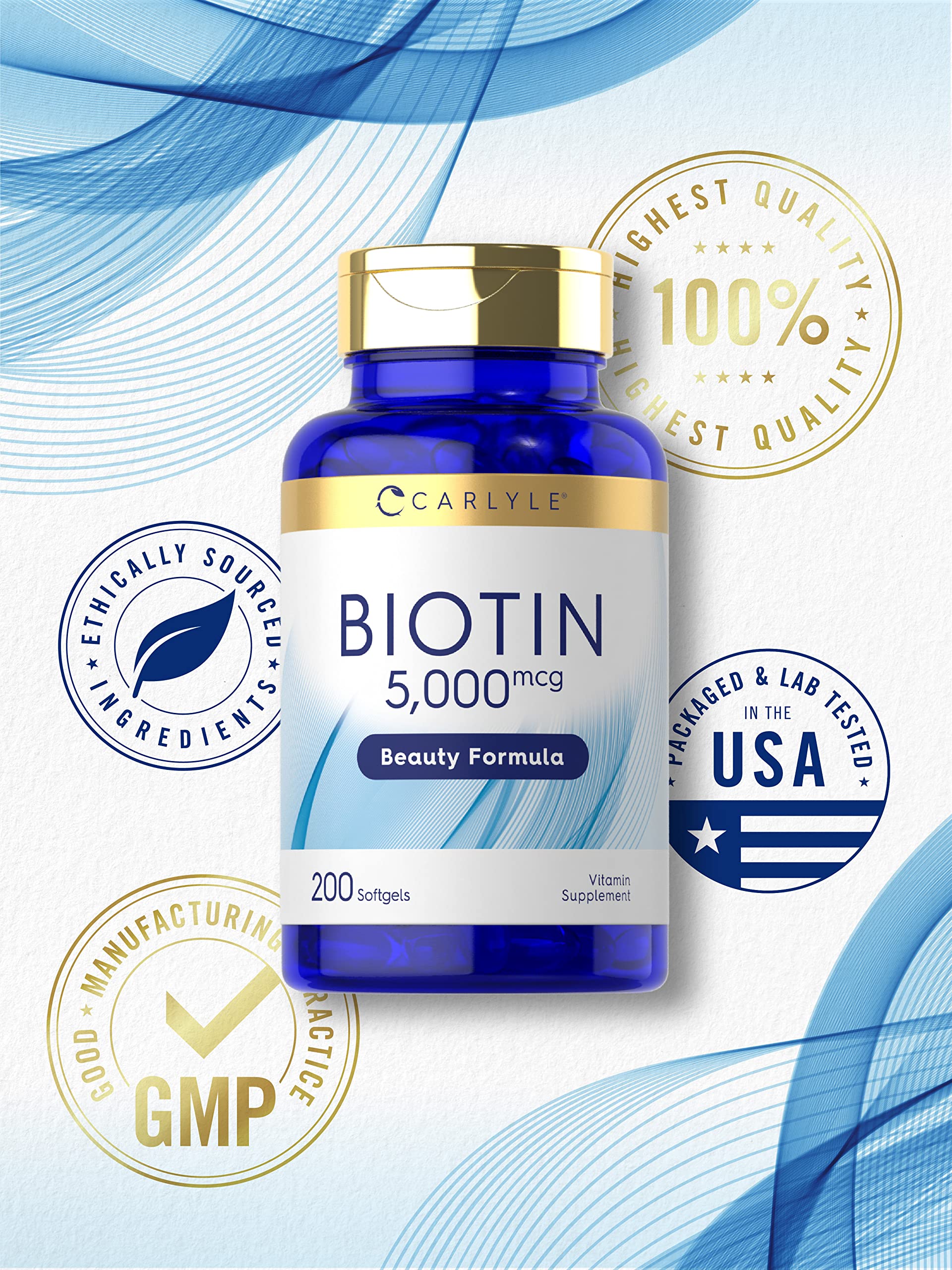 Foto 6 pulgar | Suplemento Carlyle Biotin Cápsulas Blandas de 5000 Mcg 200 Unidades - Venta Internacional