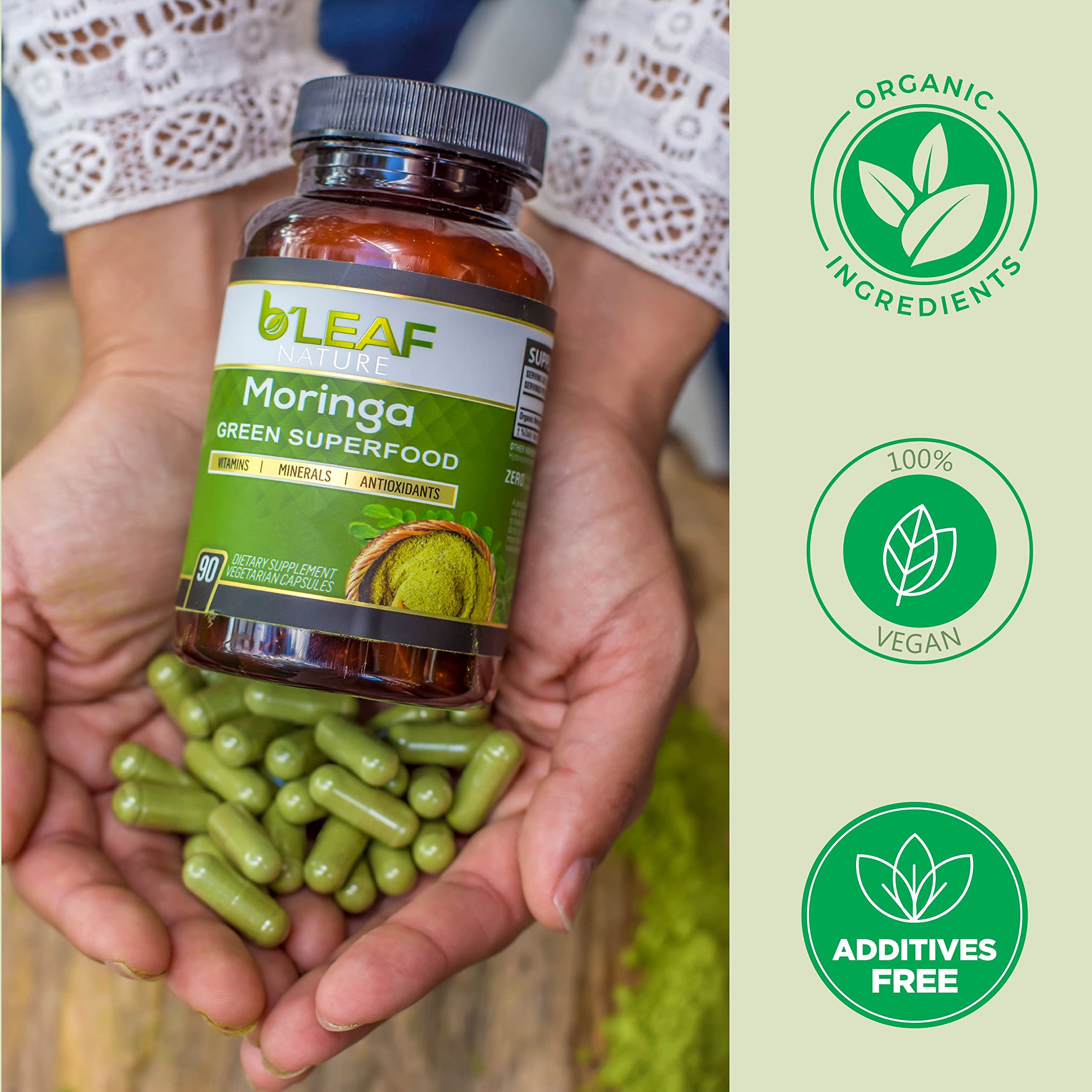 Foto 3 pulgar | Suplemento B'Leaf Nature Pure Organic Moringa Oleifera 1000 mg - Venta Internacional