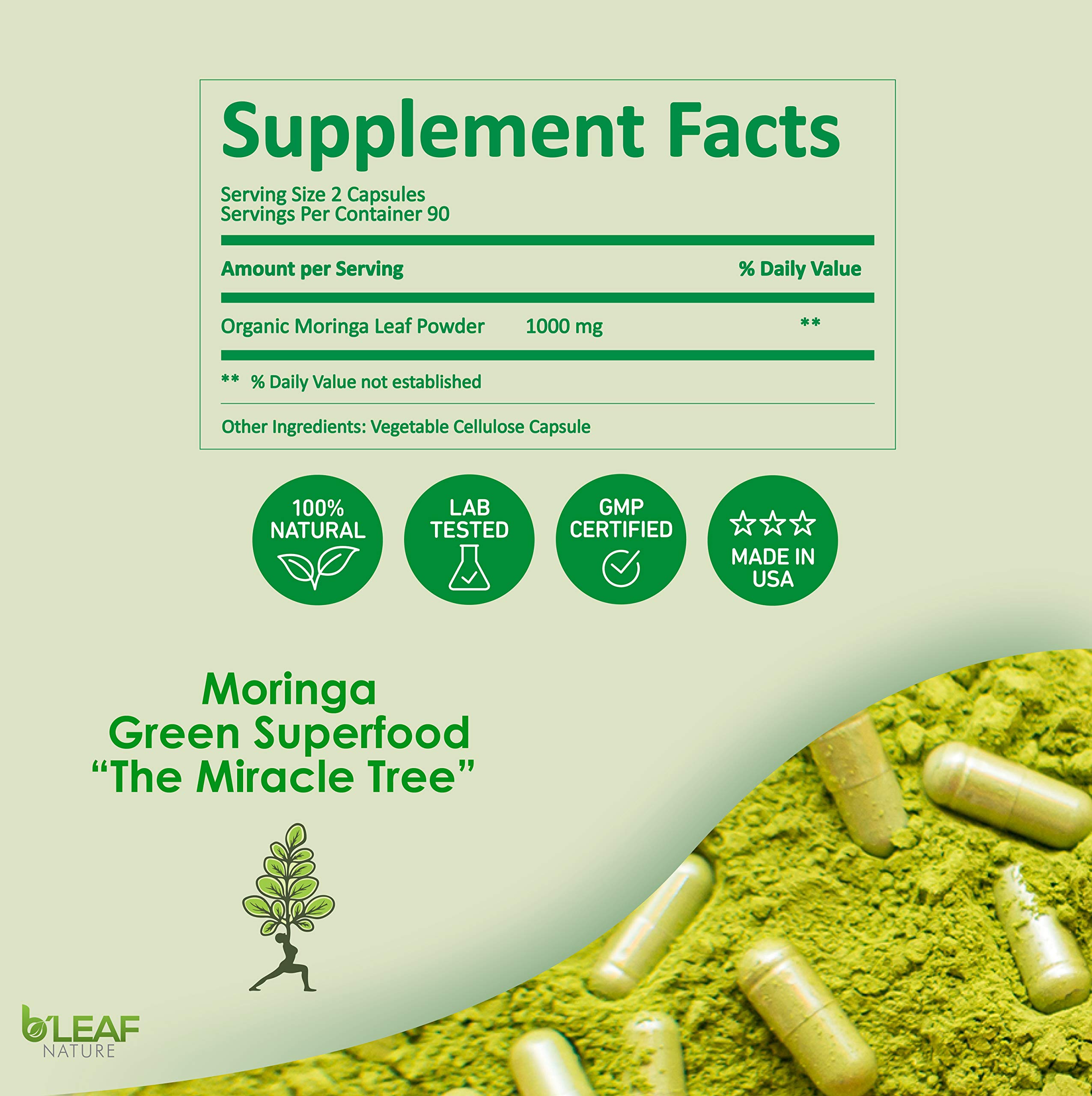 Foto 5 pulgar | Suplemento B'Leaf Nature Pure Organic Moringa Oleifera 1000 mg - Venta Internacional